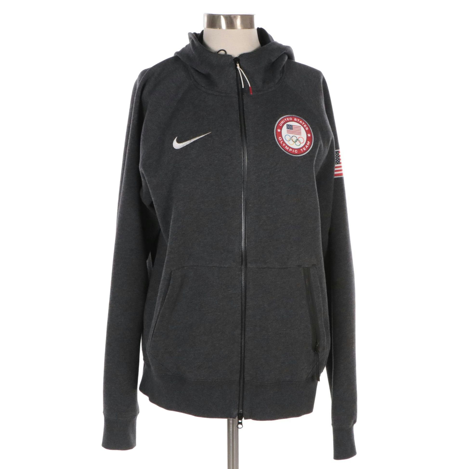 Men's Nike Tech Olympics Team USA Charcoal Grey Cotton Fleece-Lined Zip Jacket