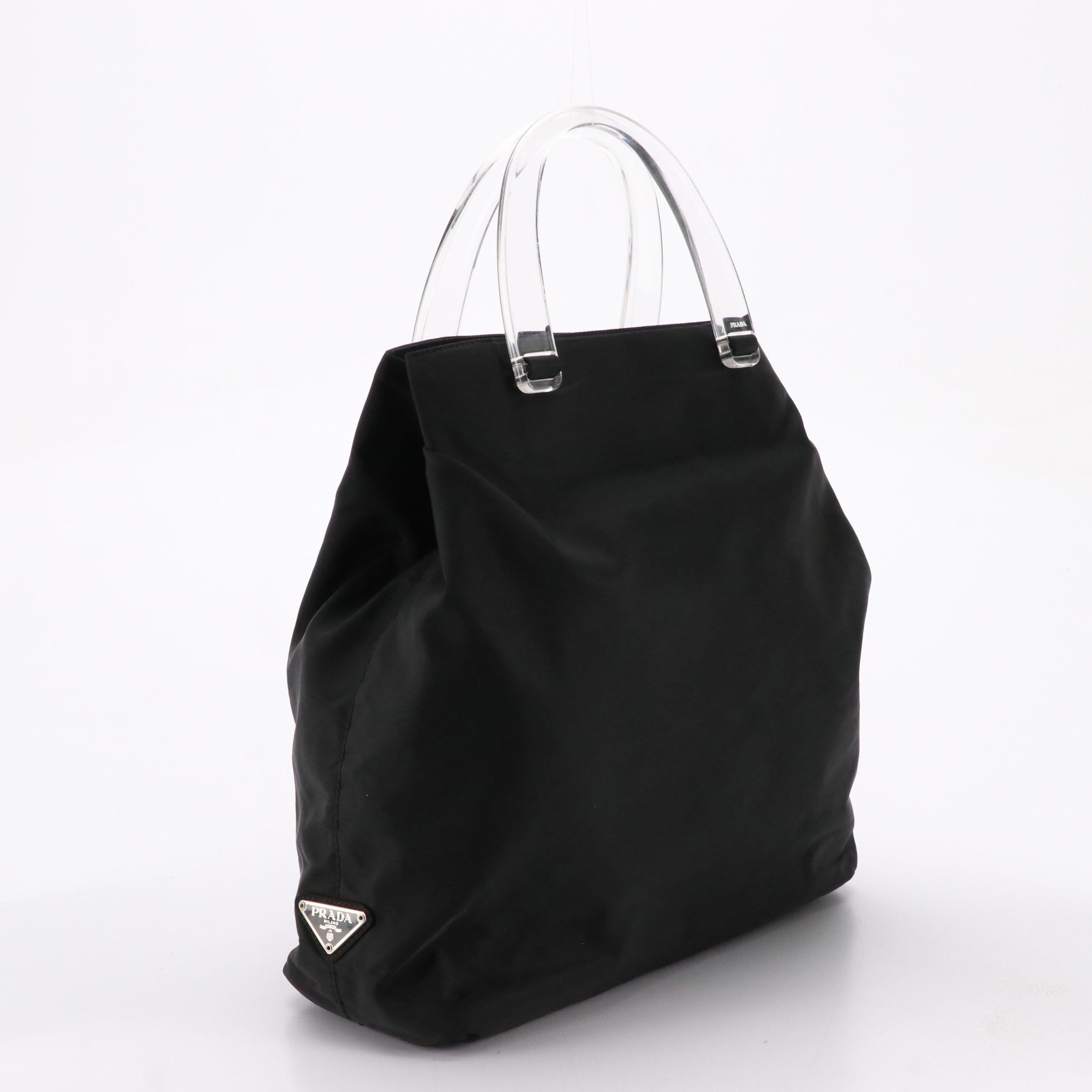 Prada Black Tessuto Nylon Tote with Clear Acrylic Handle