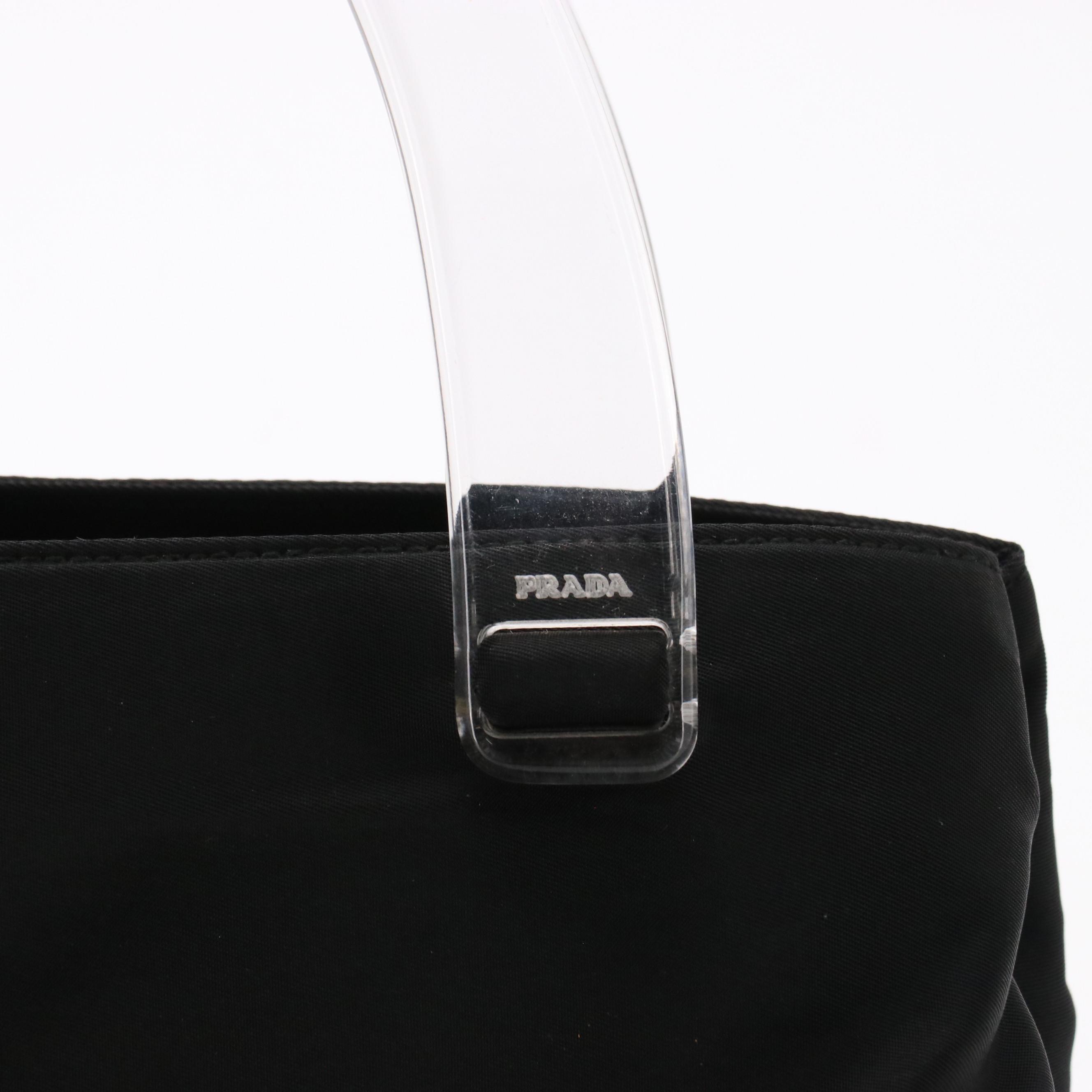 Prada Black Tessuto Nylon Tote with Clear Acrylic Handle