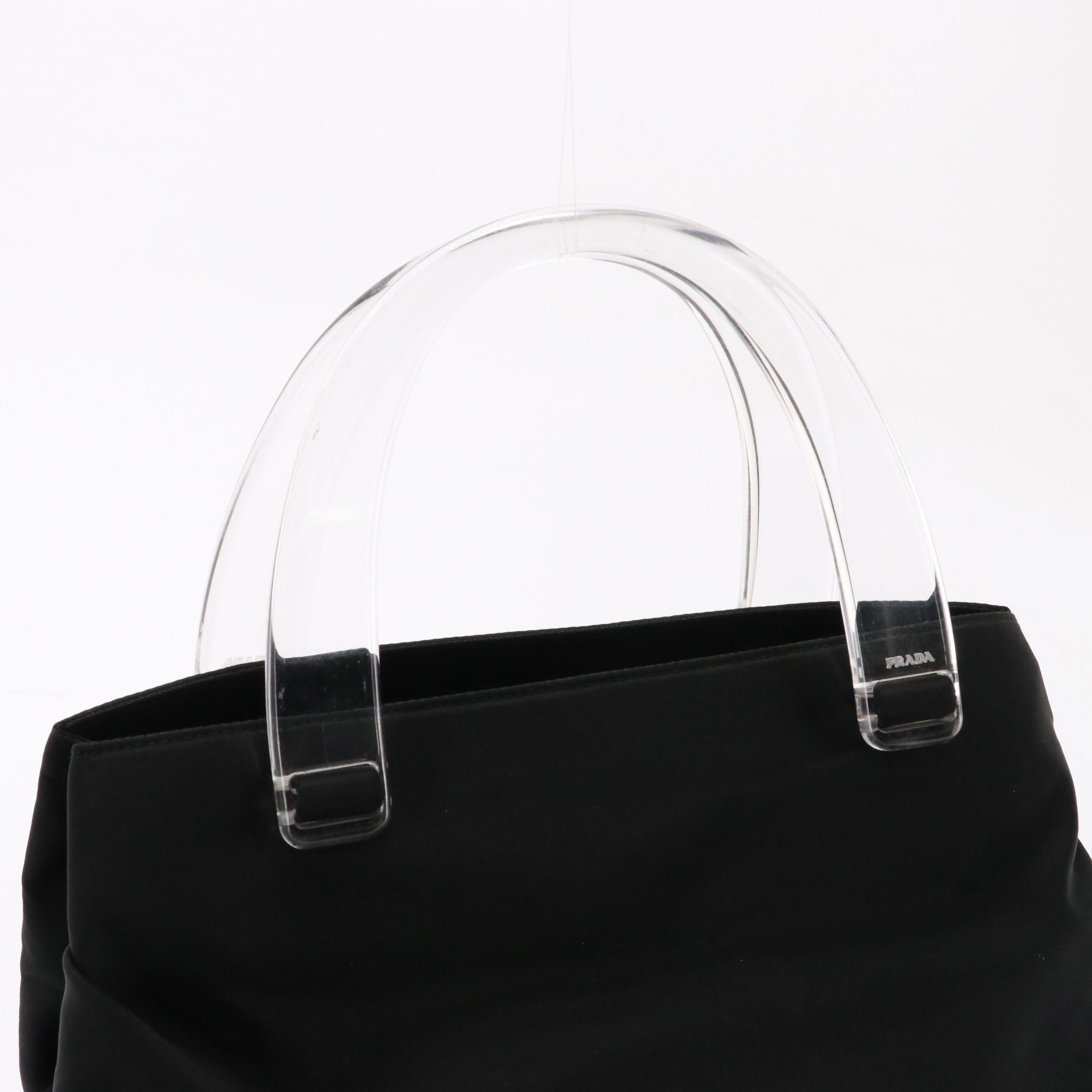 Prada Black Tessuto Nylon Tote with Clear Acrylic Handle