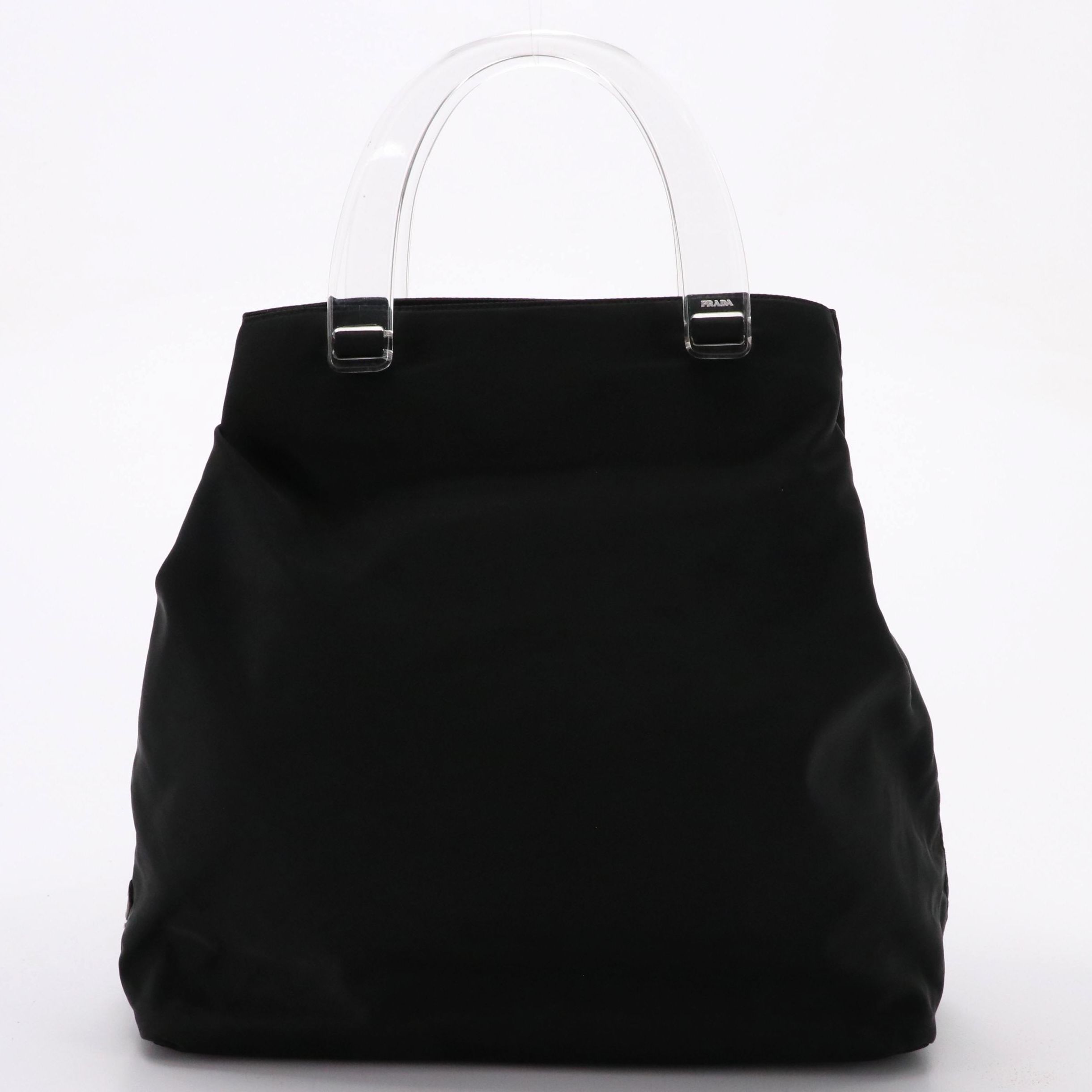 Prada Black Tessuto Nylon Tote with Clear Acrylic Handle