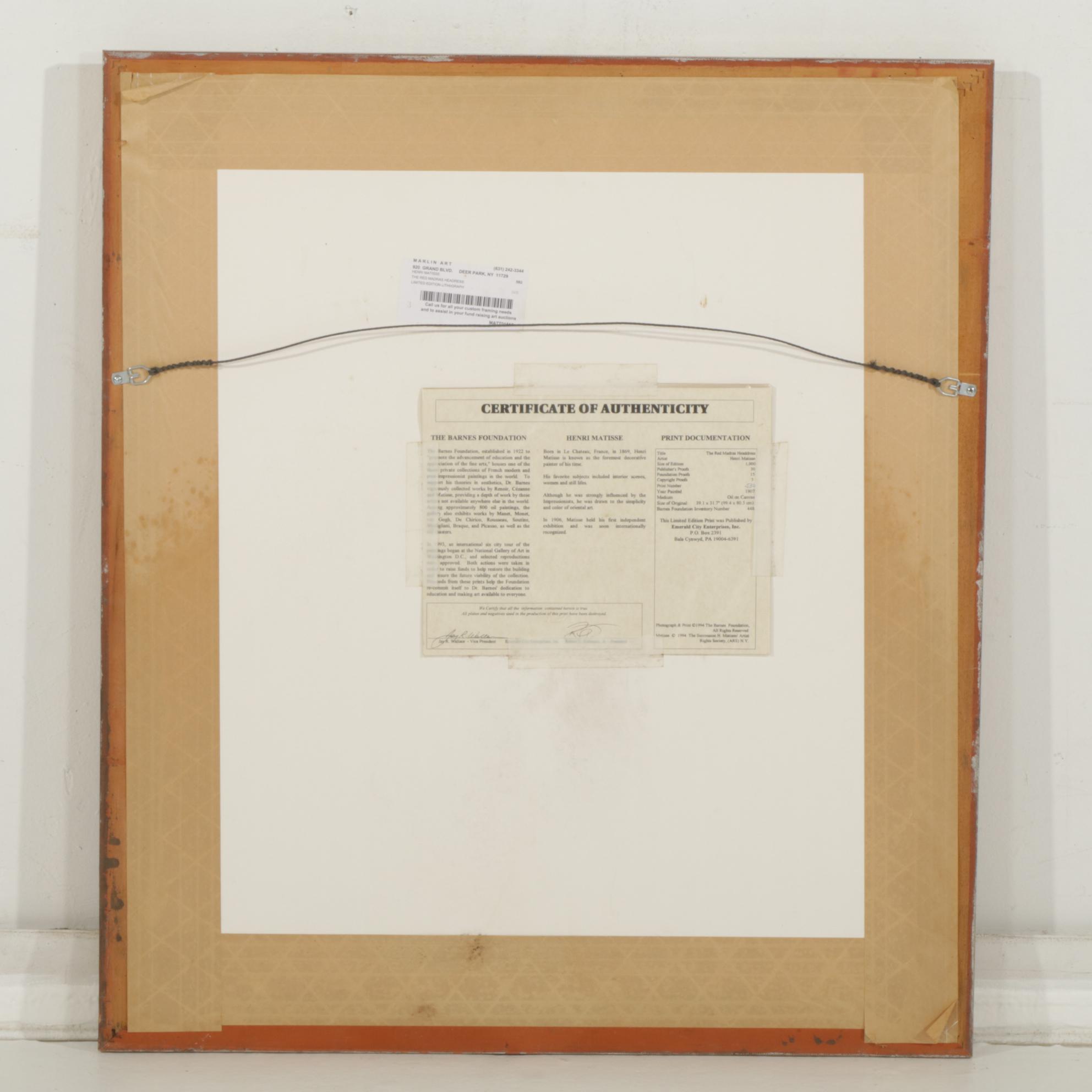 Offset Lithograph After Henri Matisse "The Red Madras Headdress"