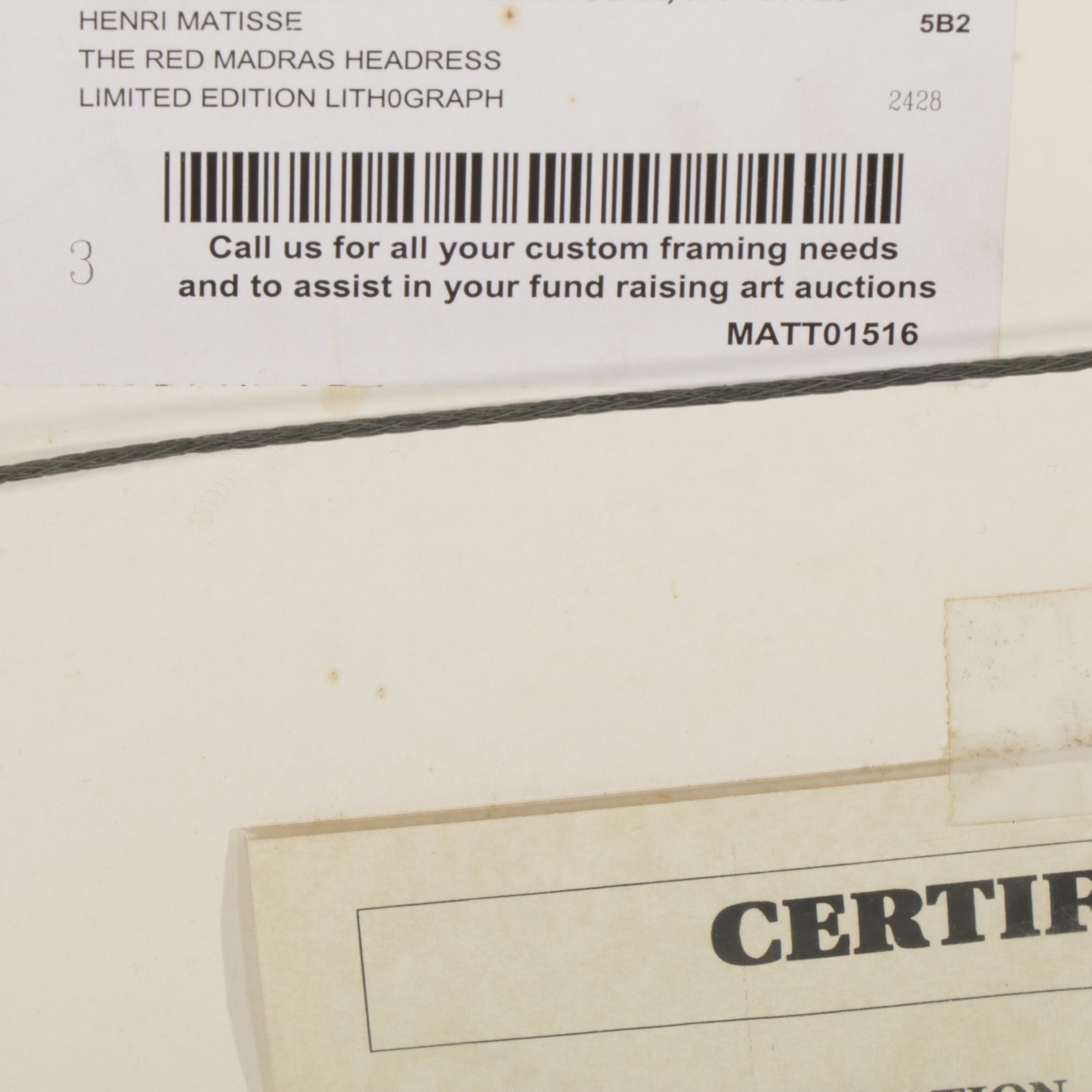 Offset Lithograph After Henri Matisse "The Red Madras Headdress"