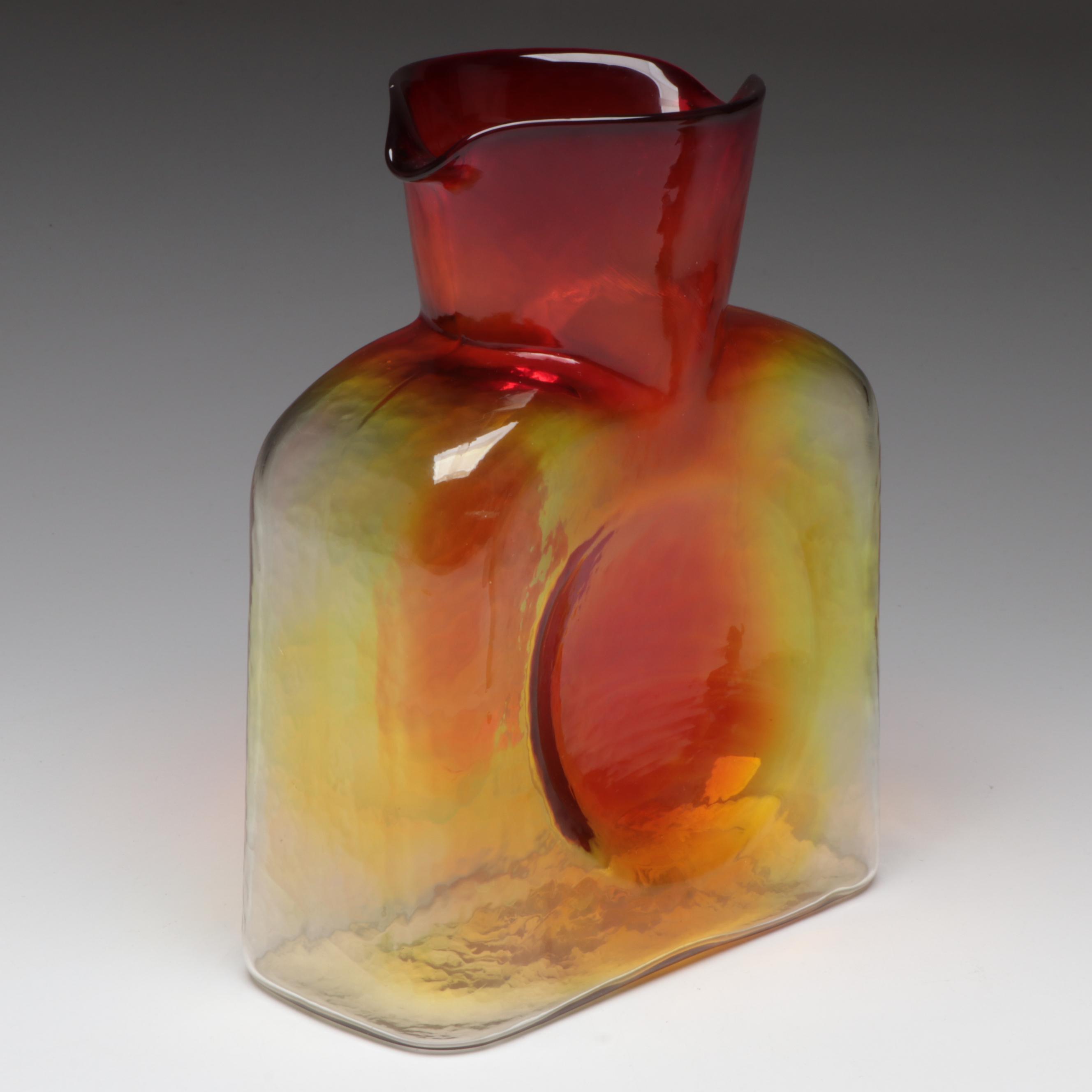 Blenko Tangerine and Honey Double Spout Glass Water Bottles, 20th Century