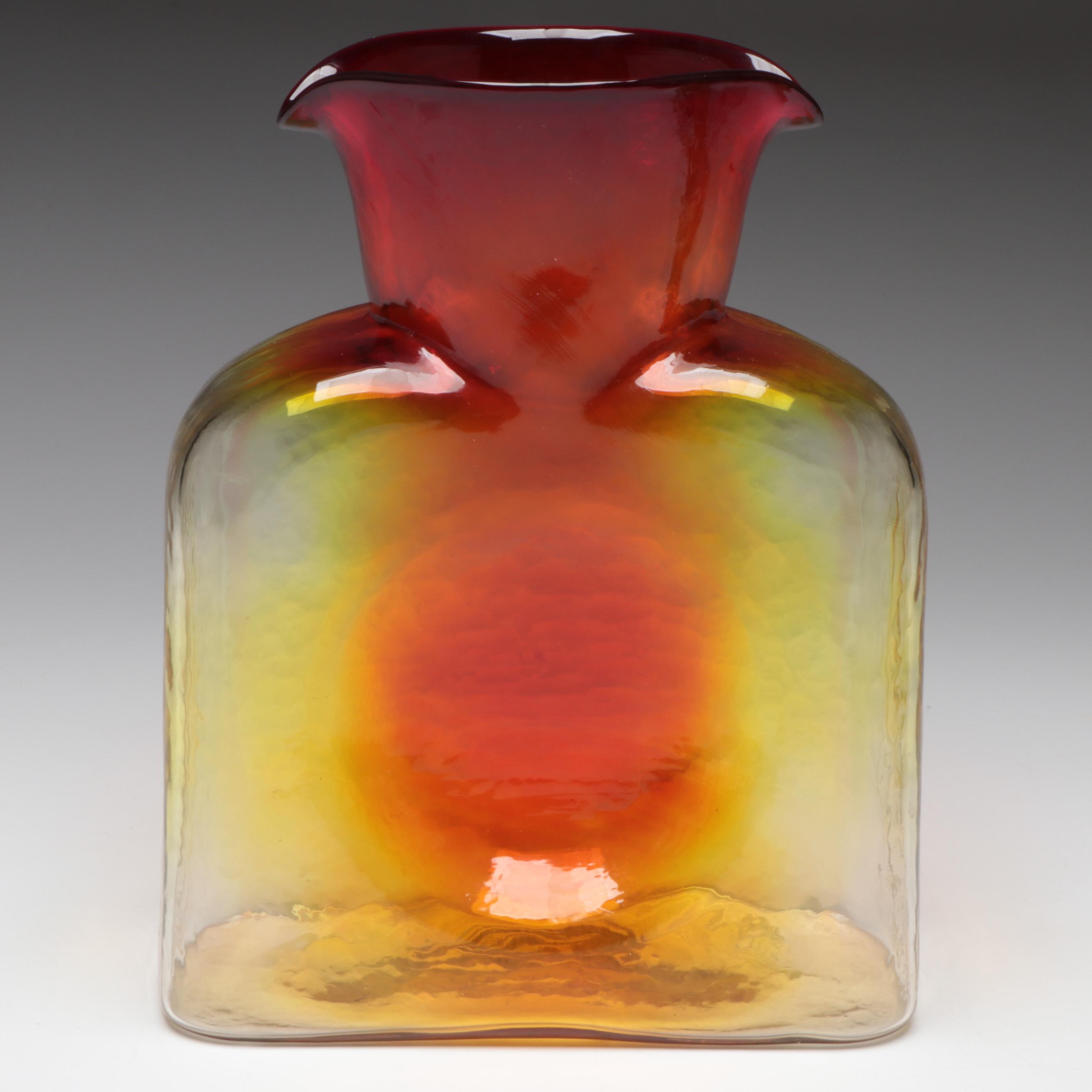 Blenko Tangerine and Honey Double Spout Glass Water Bottles, 20th Century