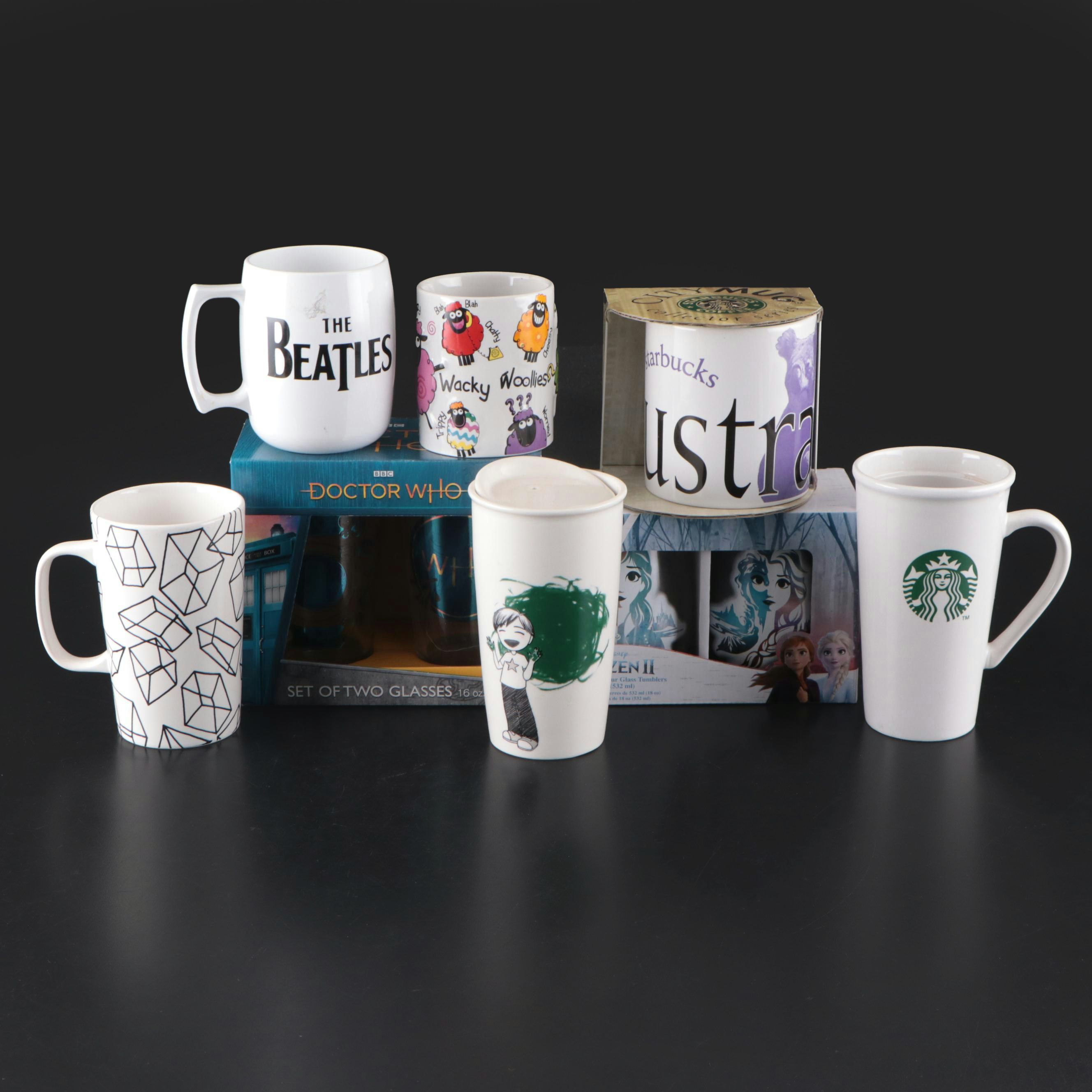 Starbucks Coffee Mugs w/ The Beatles, Doctor Who, Frozen II & More Ceramic Mugs