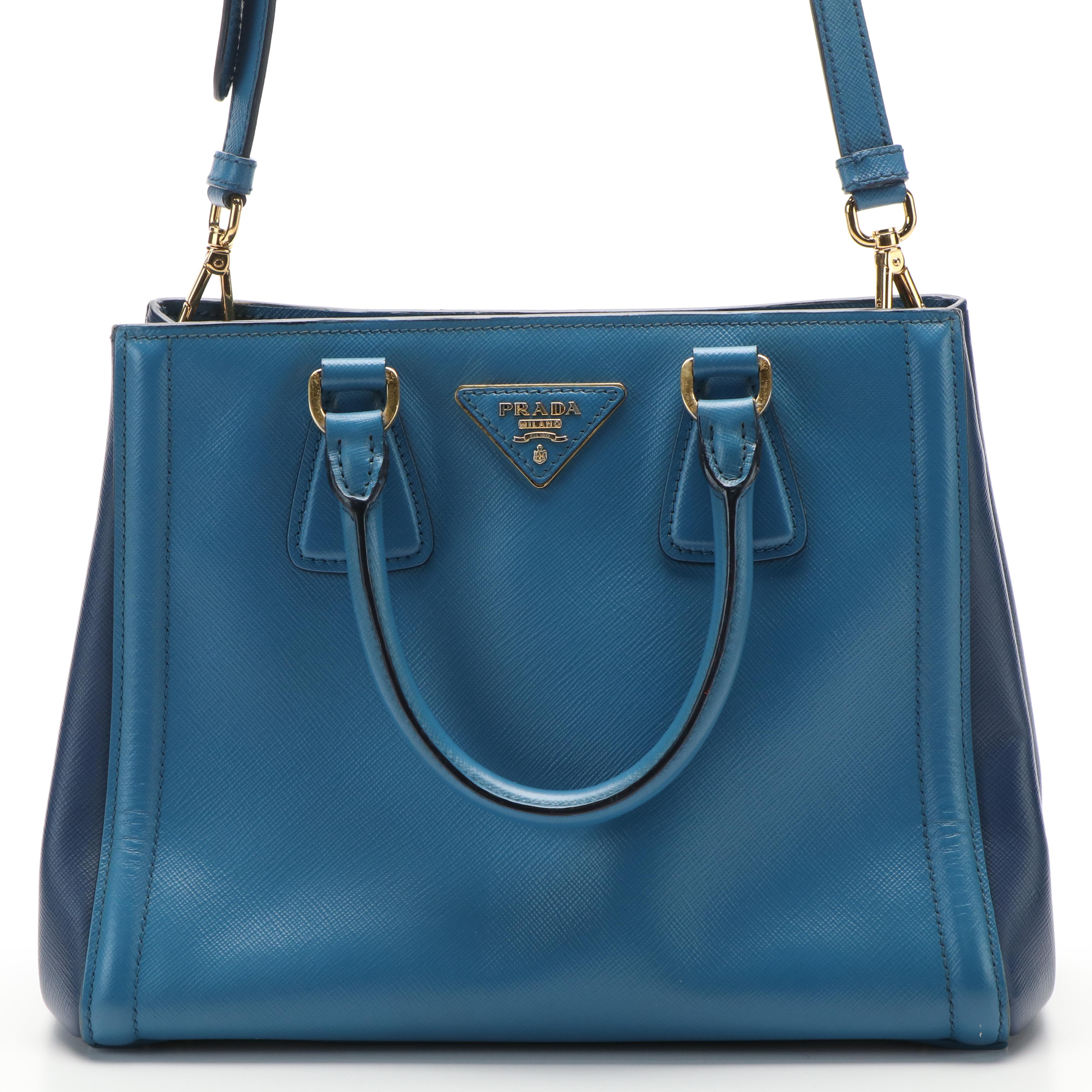 Prada Two -Tone Blue Saffiano Leather Tote Bag