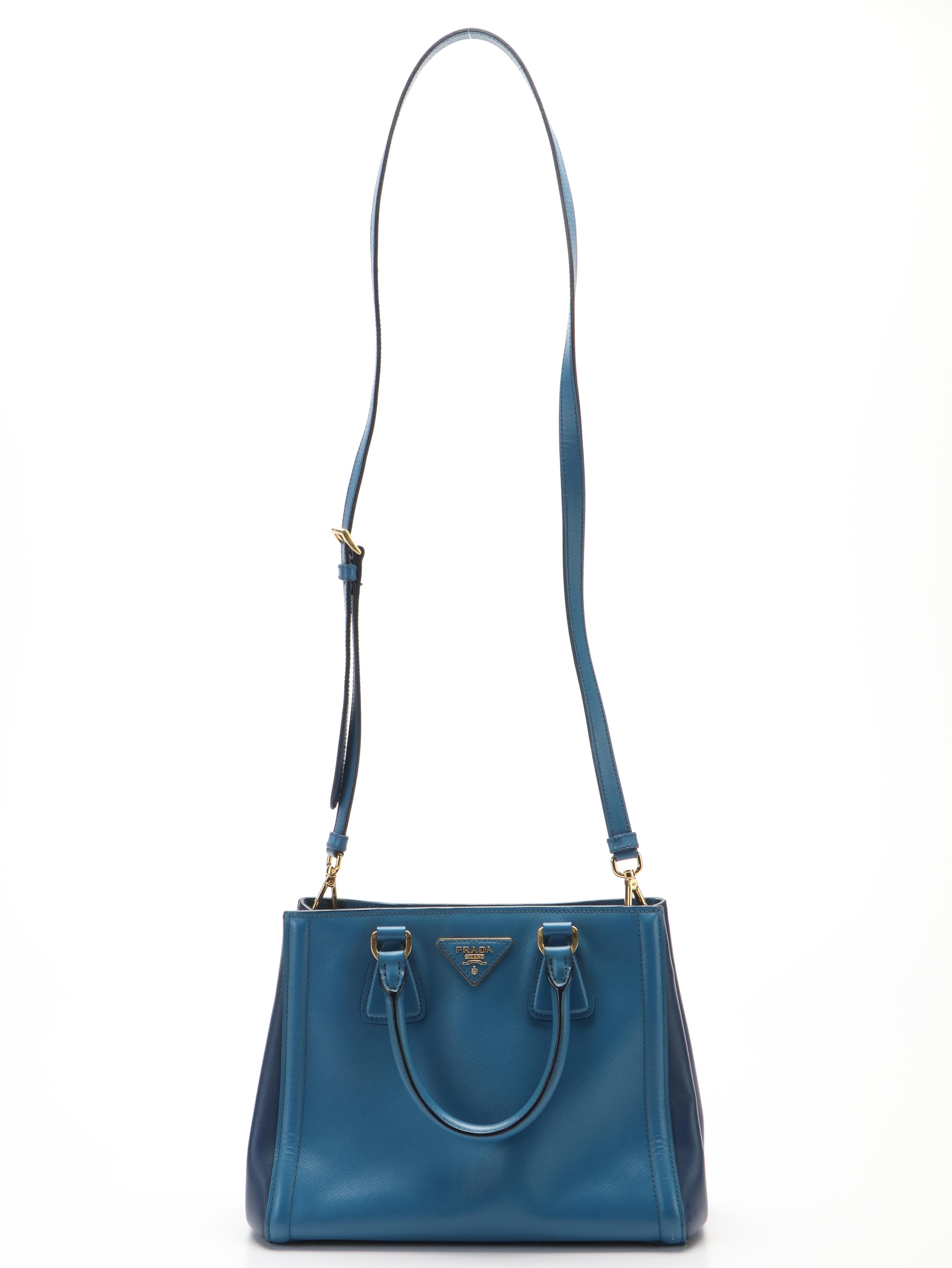 Prada Two -Tone Blue Saffiano Leather Tote Bag