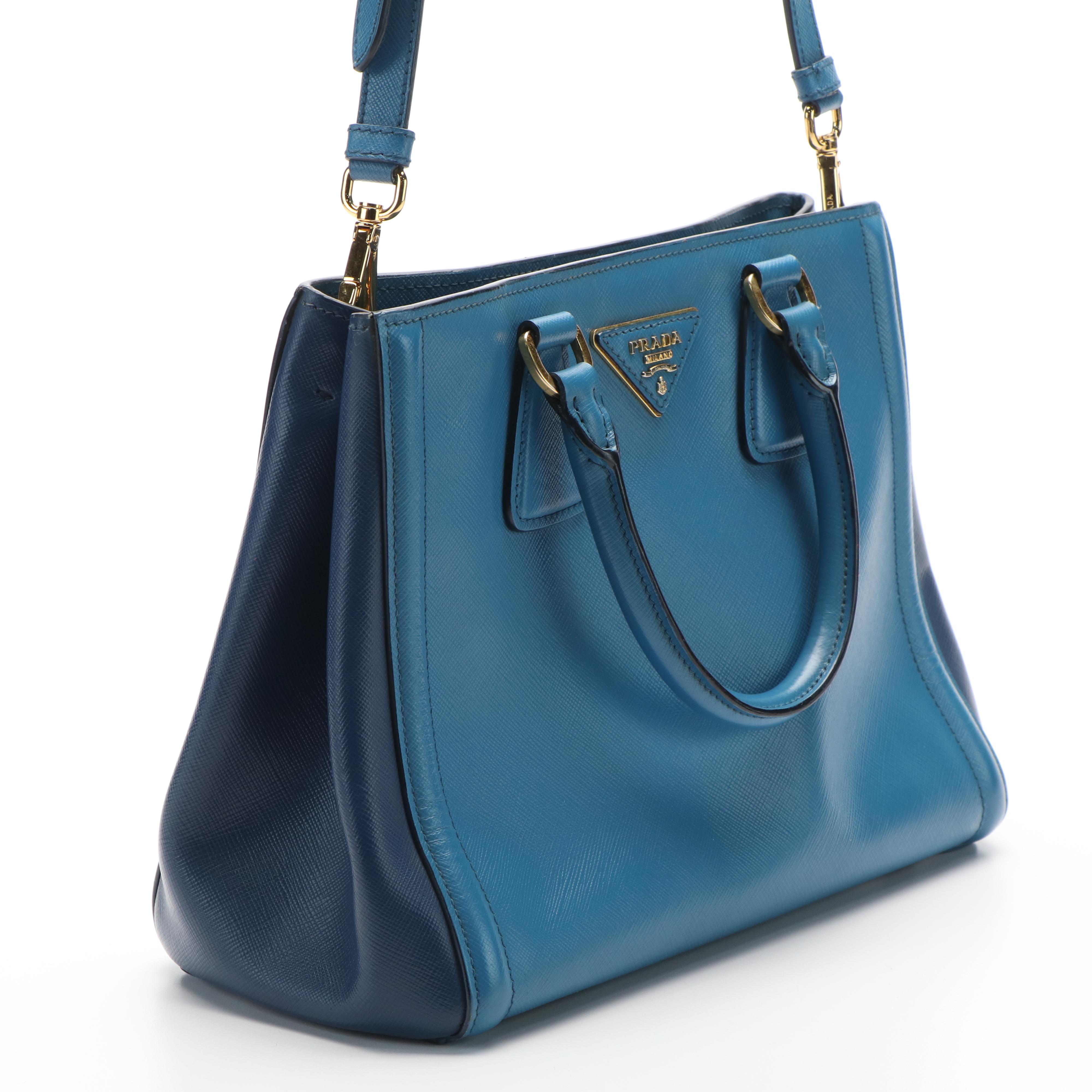 Prada Two -Tone Blue Saffiano Leather Tote Bag