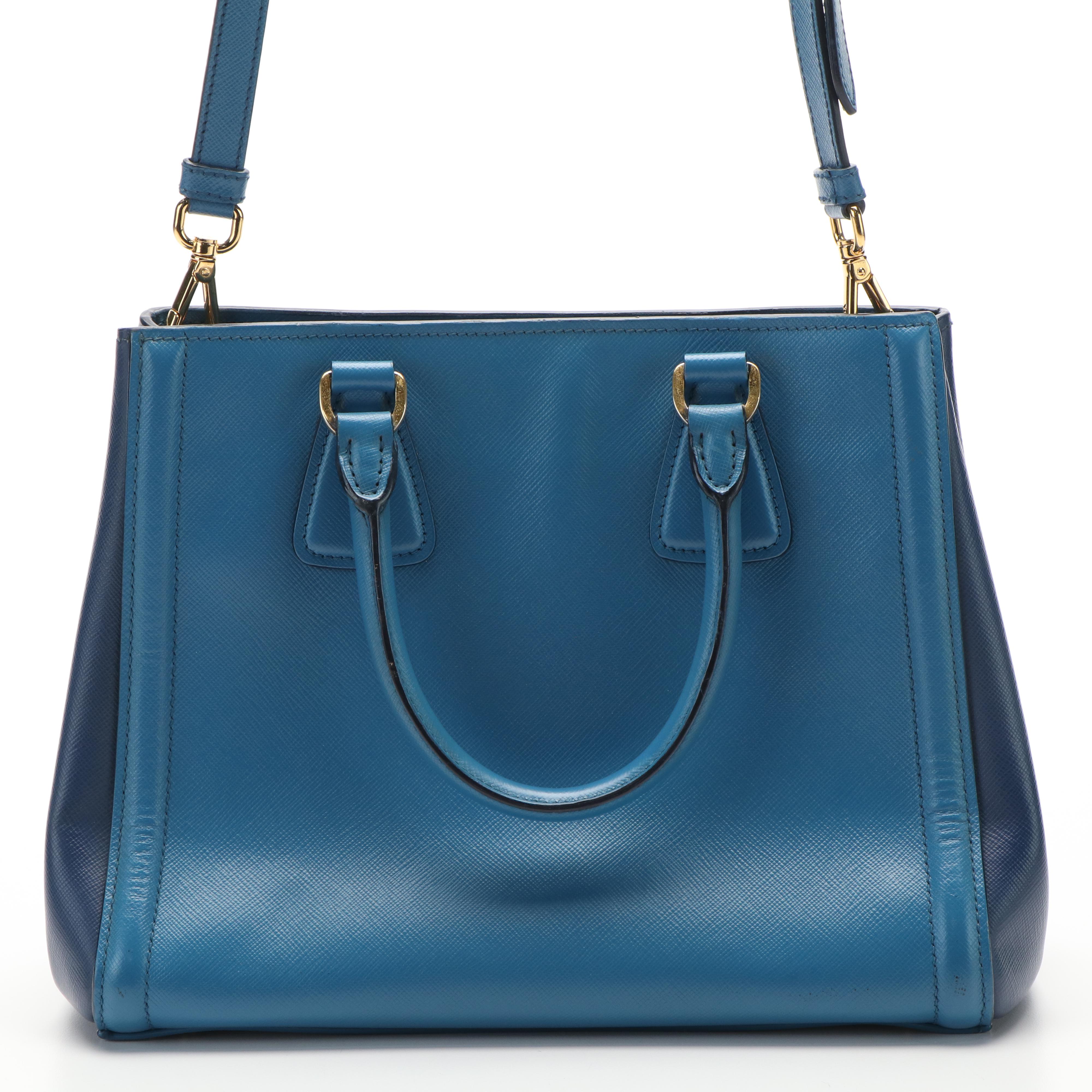 Prada Two -Tone Blue Saffiano Leather Tote Bag