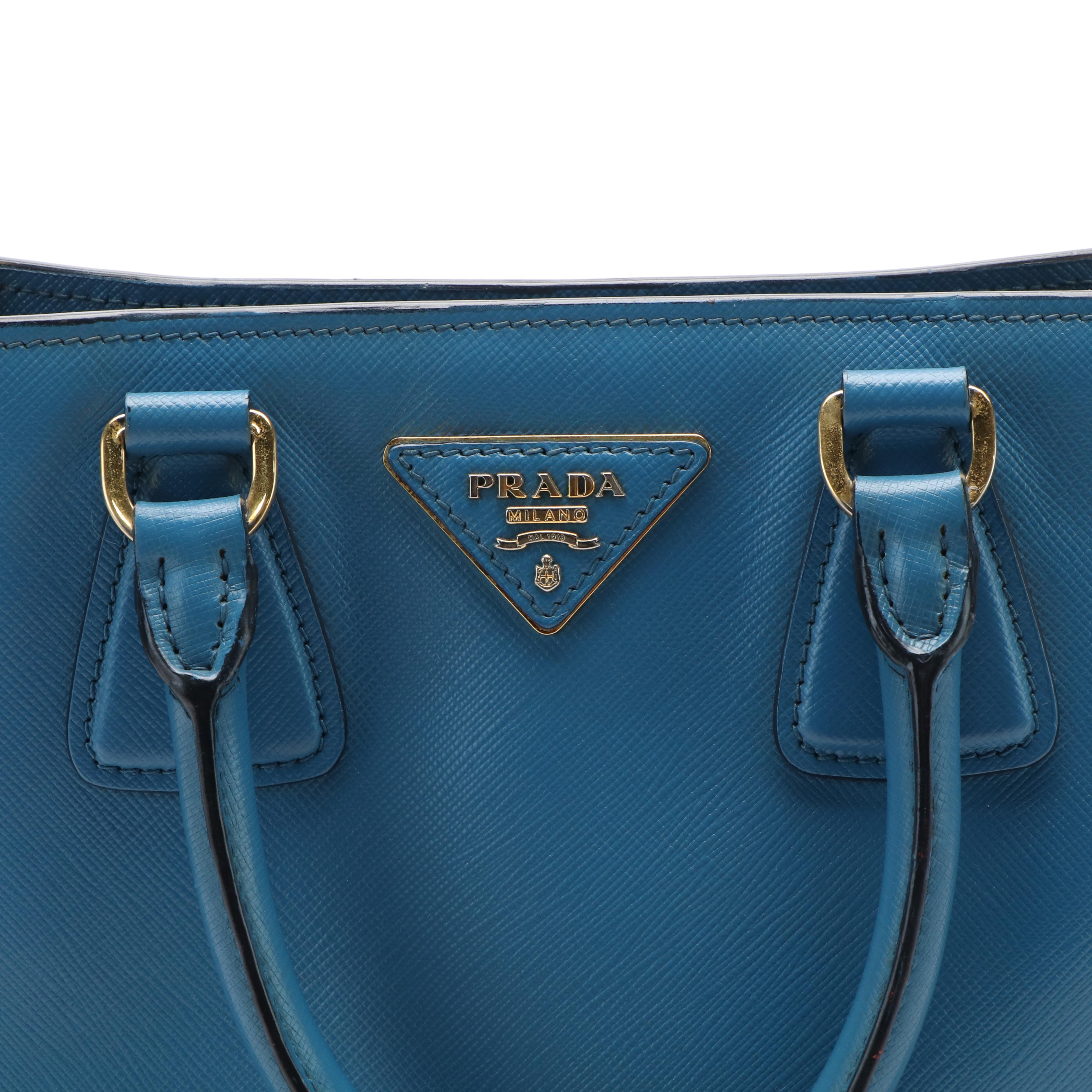 Prada Two -Tone Blue Saffiano Leather Tote Bag