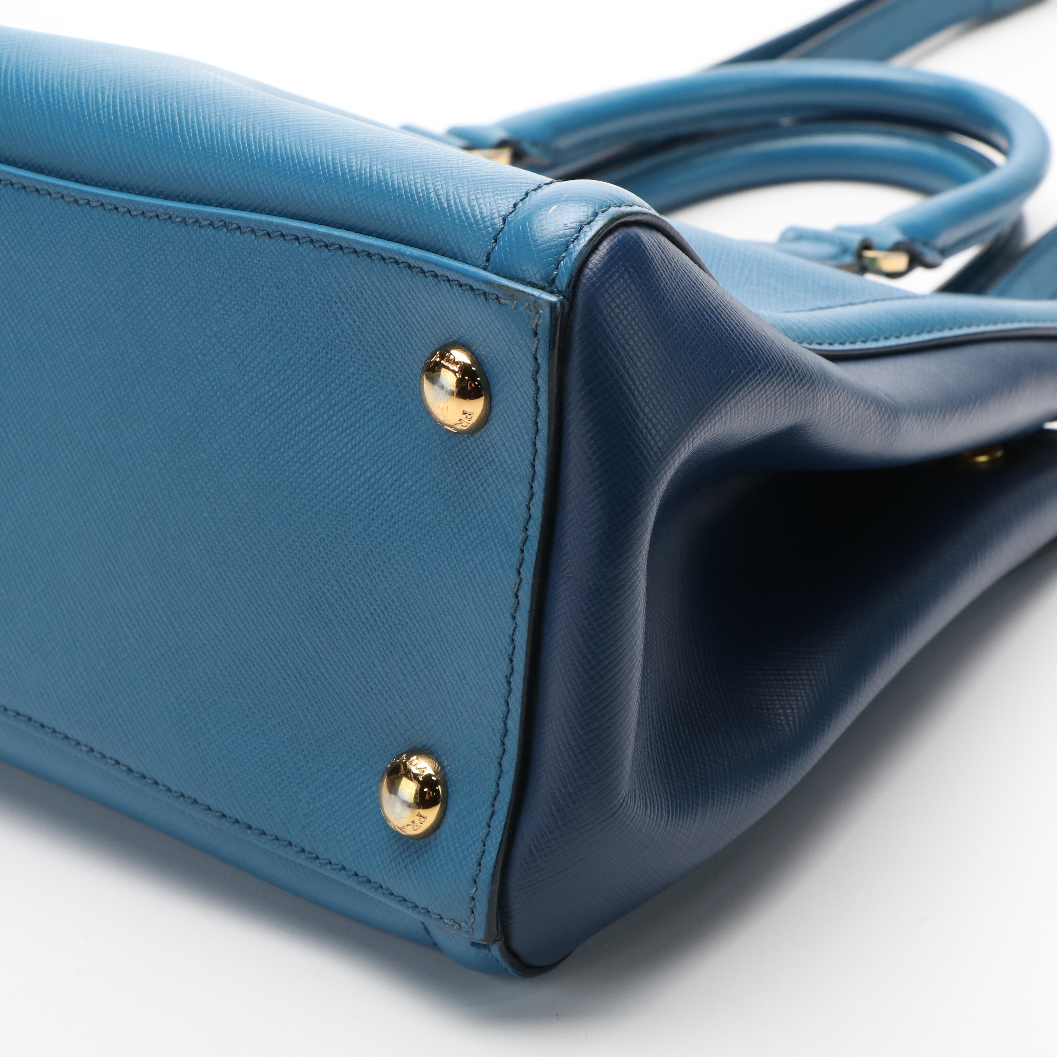 Prada Two -Tone Blue Saffiano Leather Tote Bag