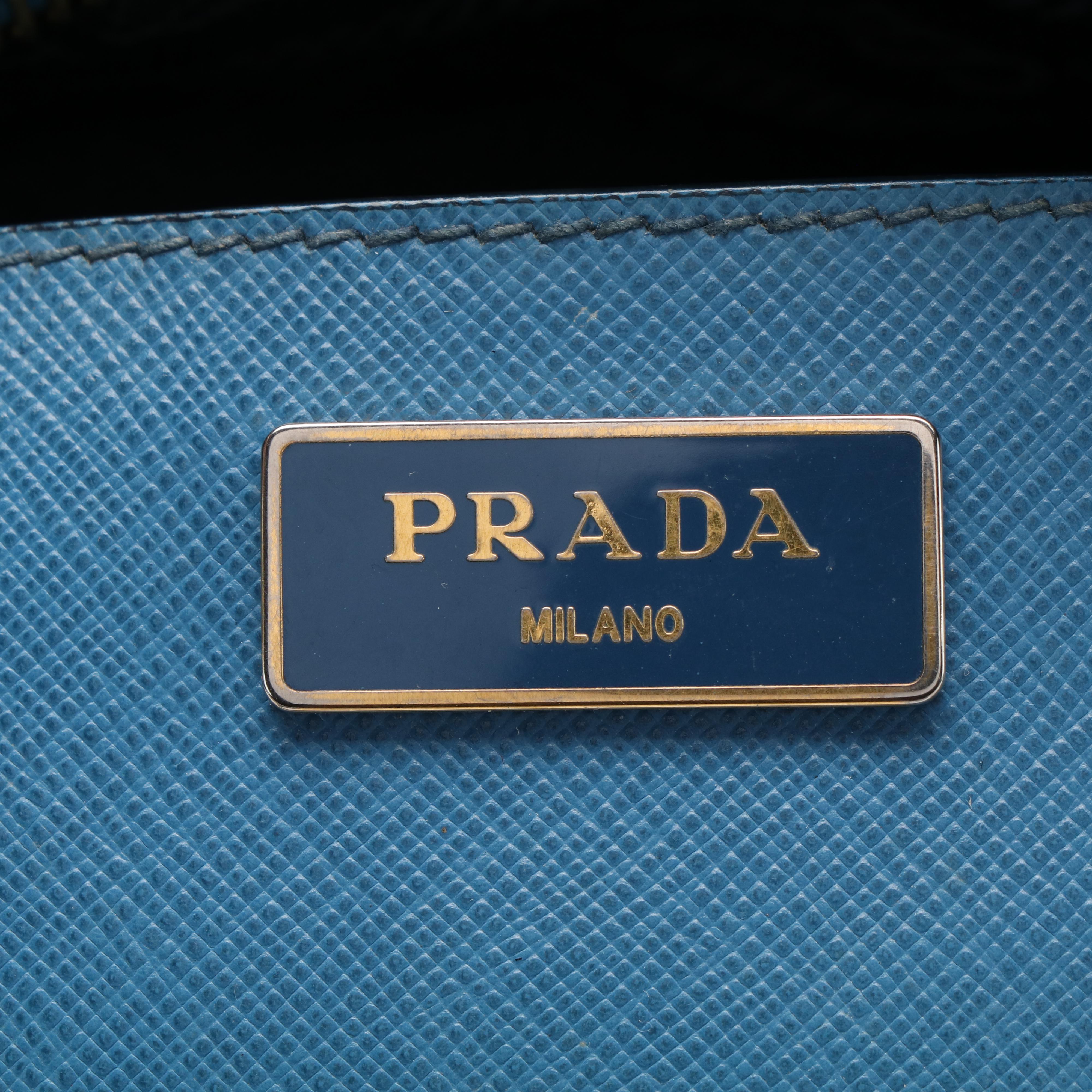 Prada Two -Tone Blue Saffiano Leather Tote Bag