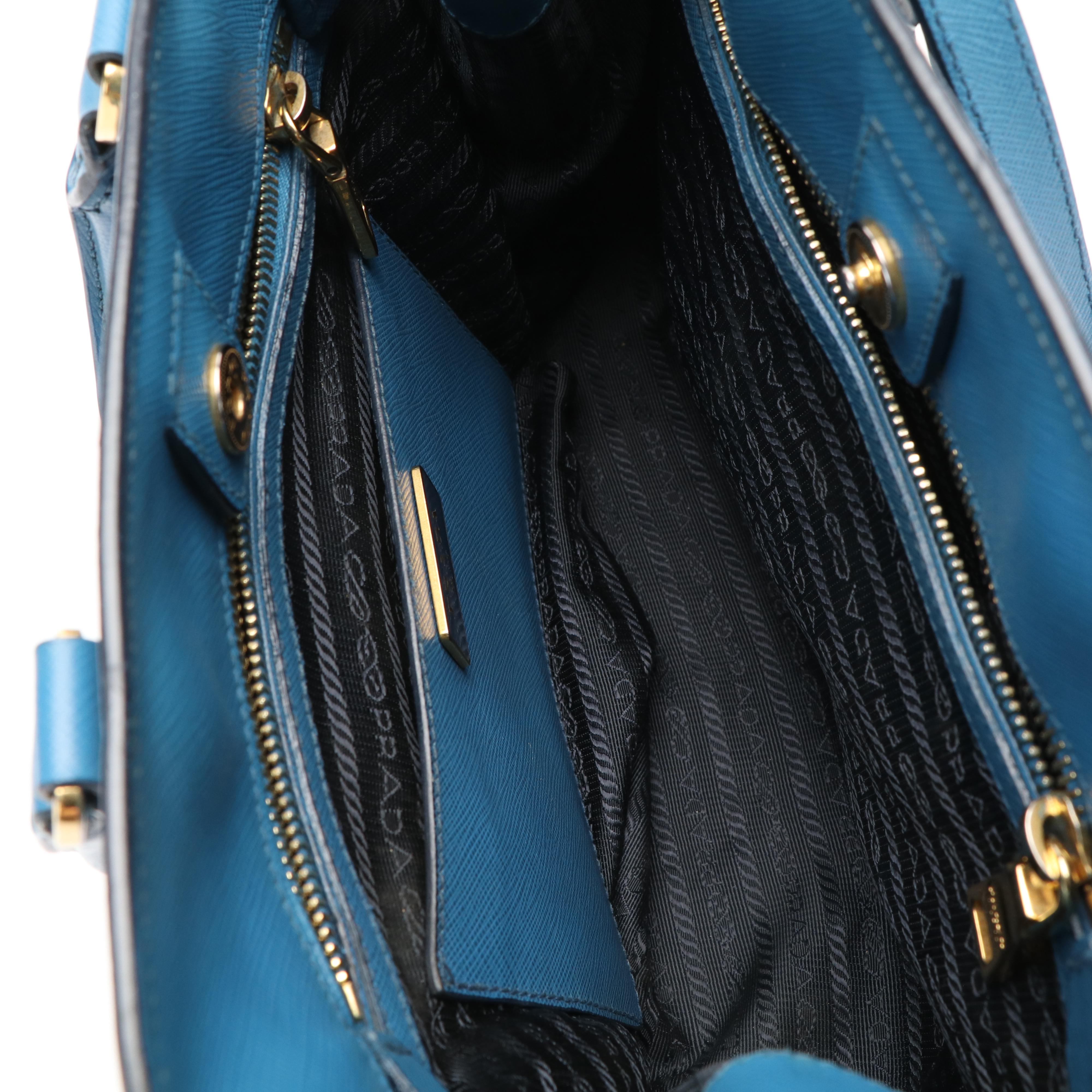 Prada Two -Tone Blue Saffiano Leather Tote Bag