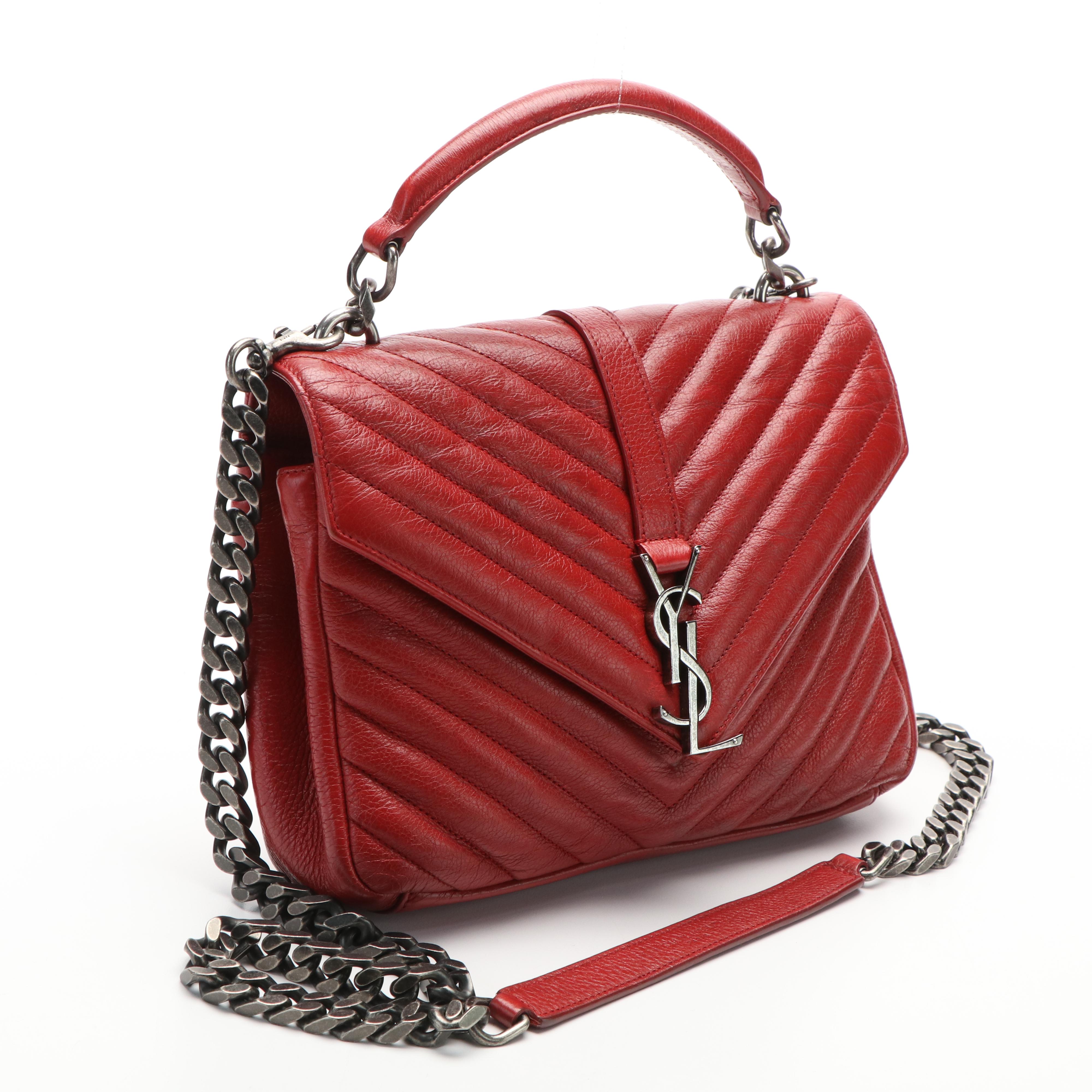 Saint Laurent College Bag in Red Matelassé Sheepskin Leather