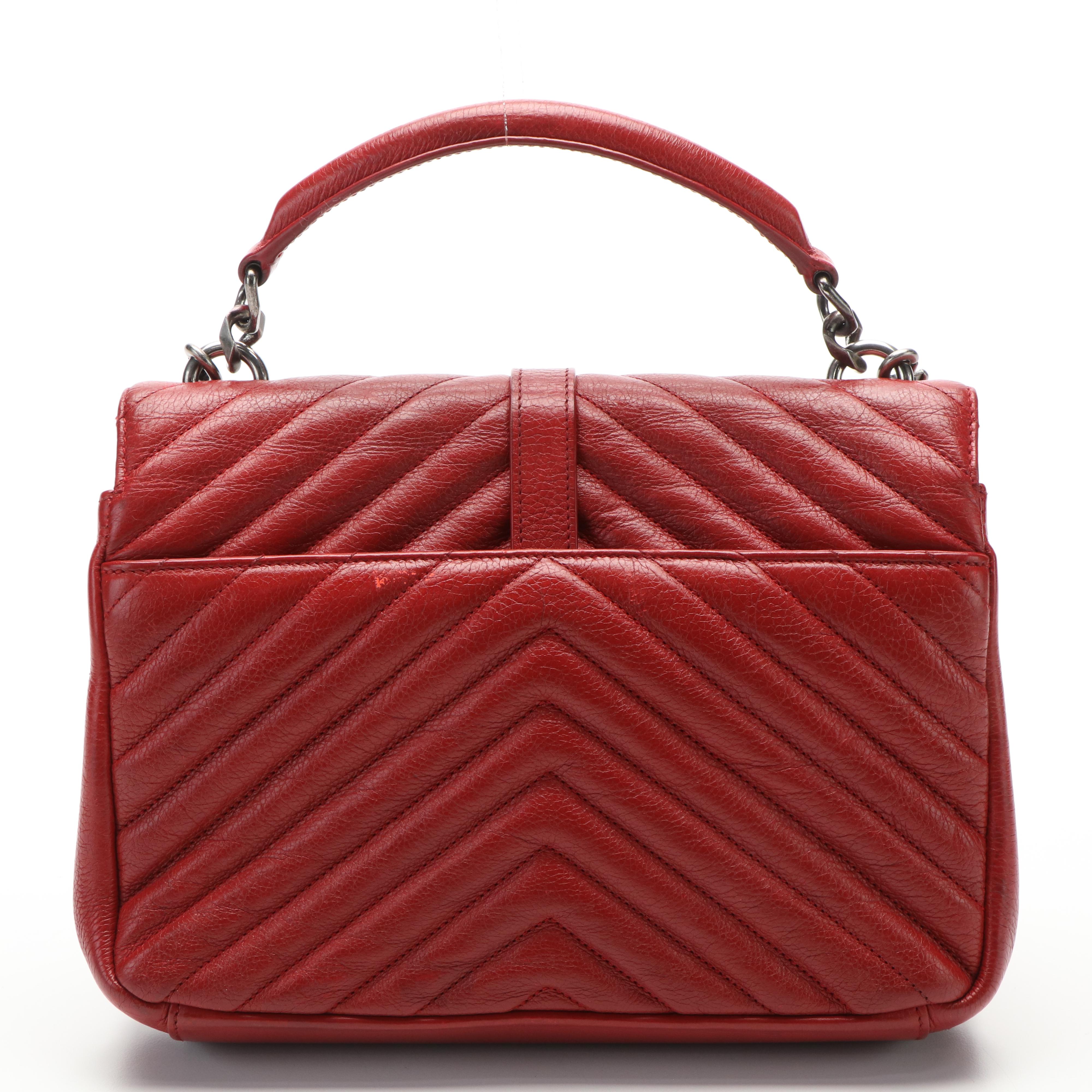 Saint Laurent College Bag in Red Matelassé Sheepskin Leather