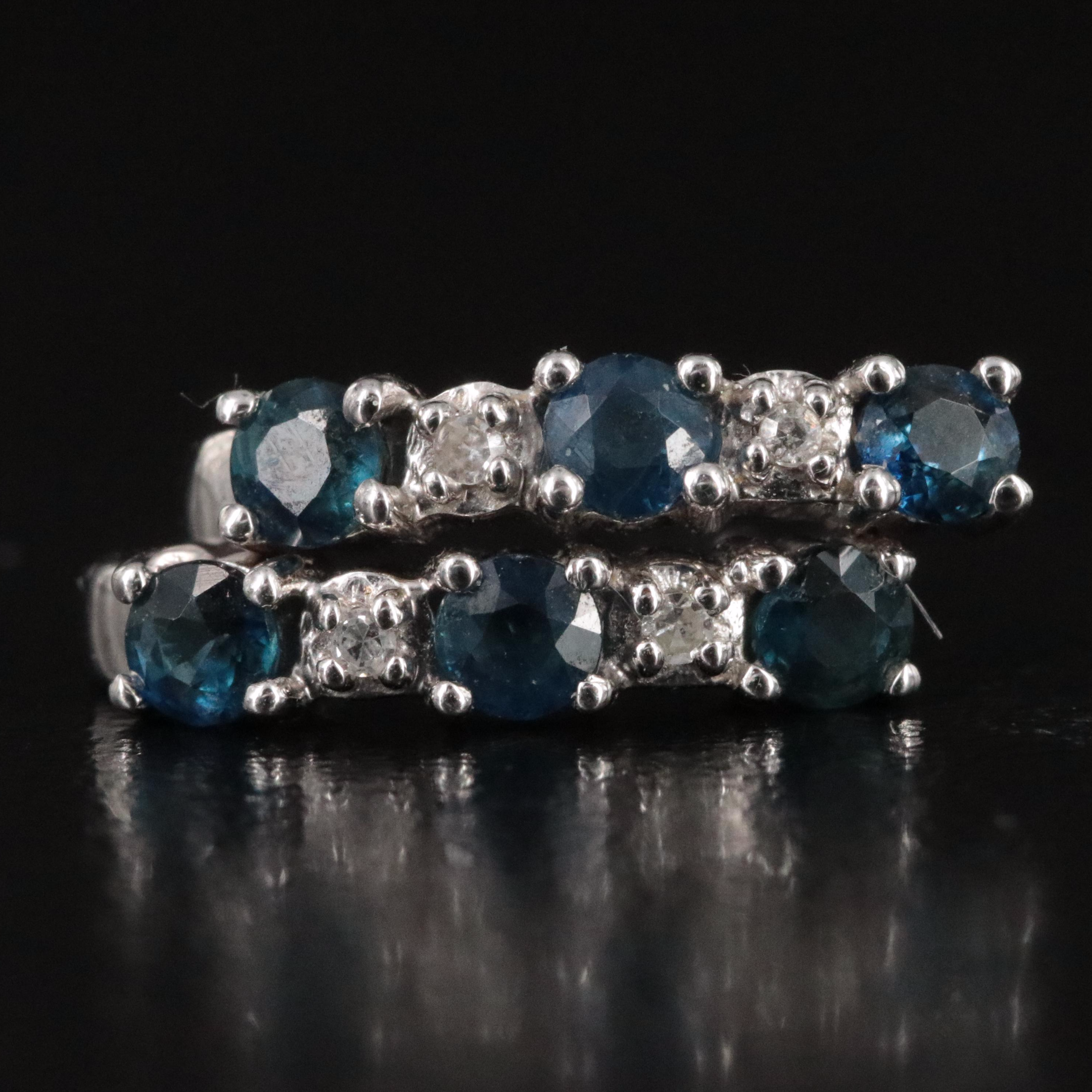 14K Michael C. Fina Sapphire and Diamond J-Hoop Earrings