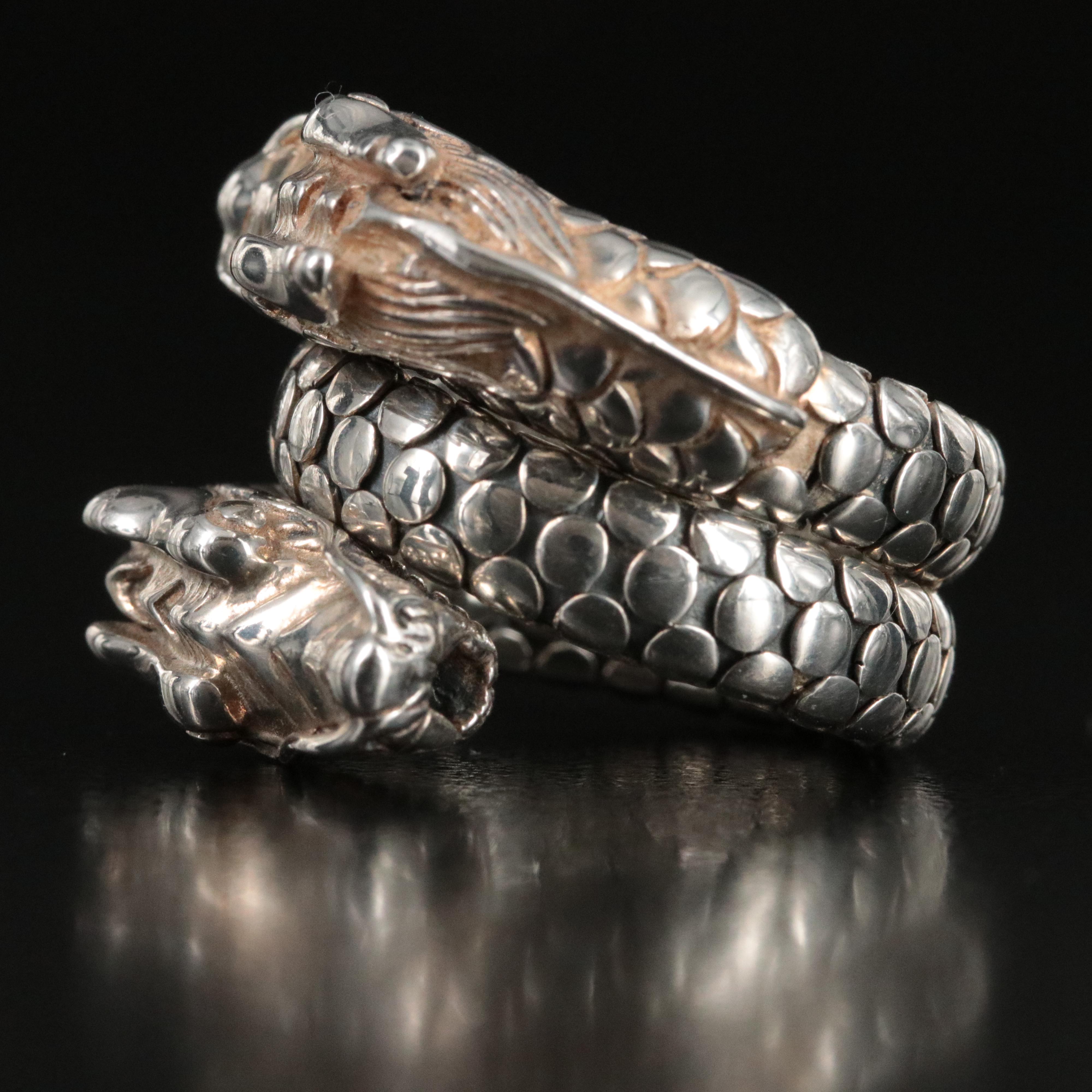 John Hardy Legends Naga Sterling Double Dragon Head Coil Ring