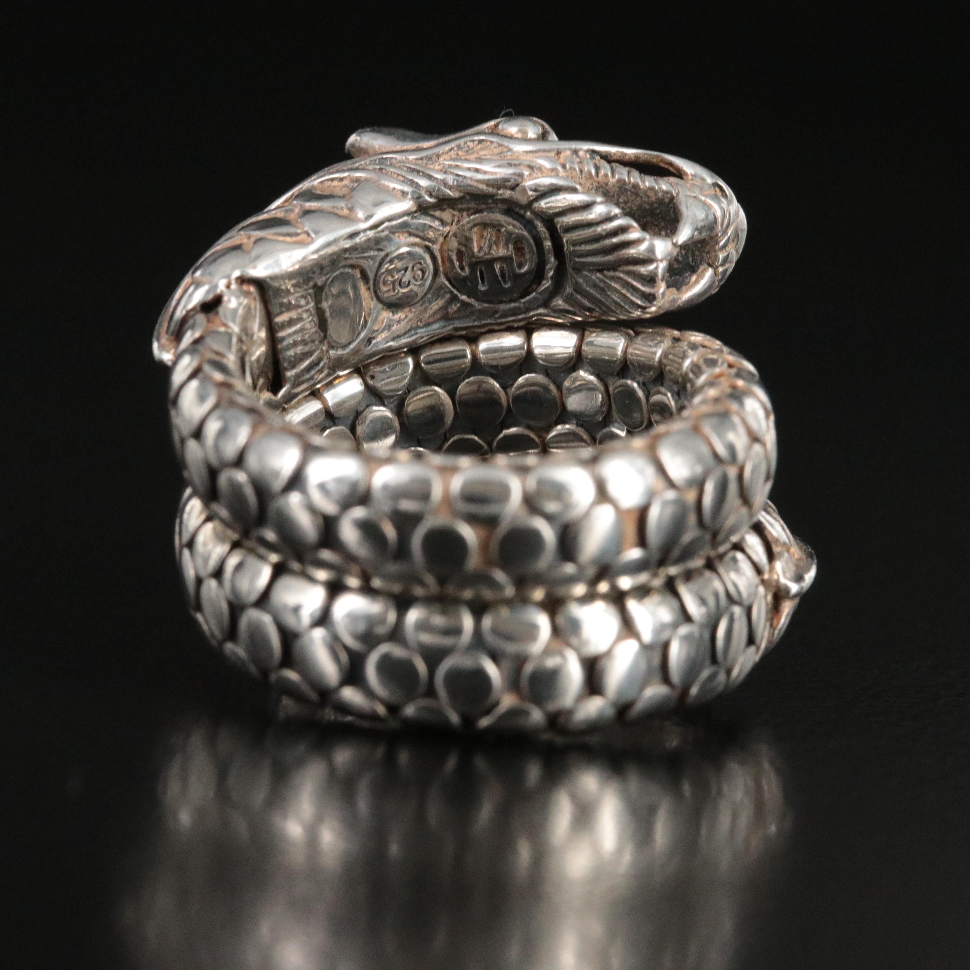 John Hardy Legends Naga Sterling Double Dragon Head Coil Ring