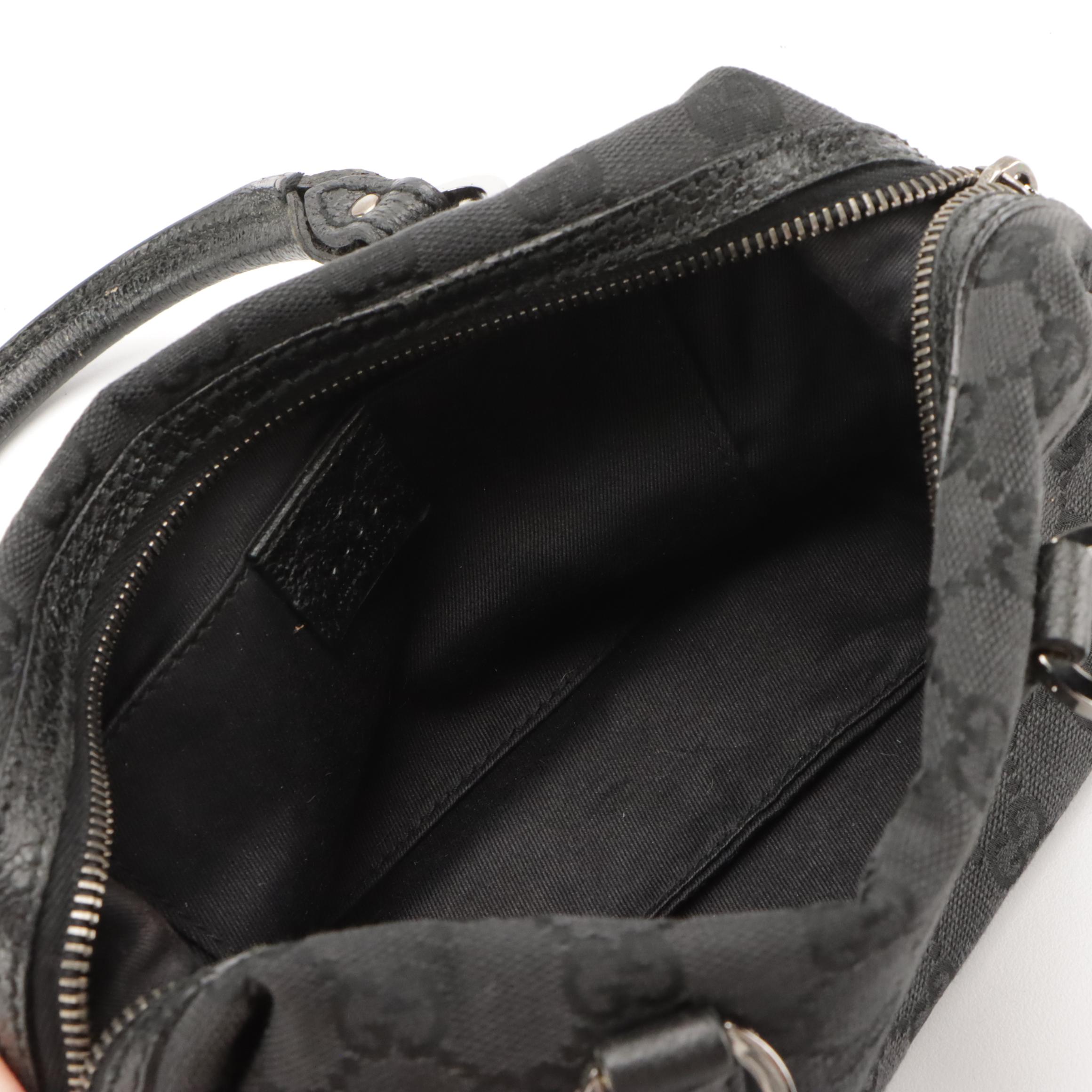 Gucci Mini Boston Bag in Black GG Canvas and Leather Trim