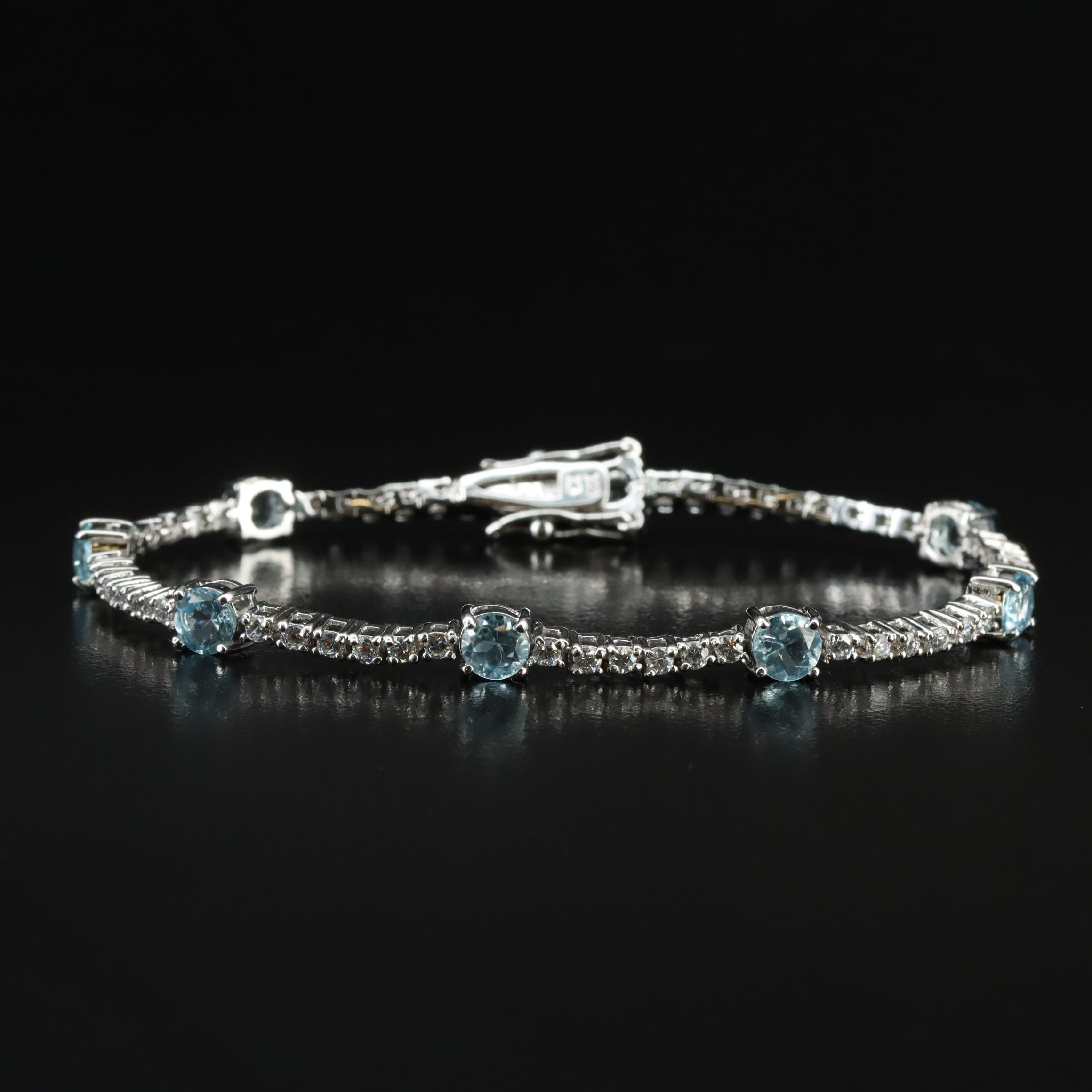 Sterling Sky Blue Topaz and CZ Station Bracelet