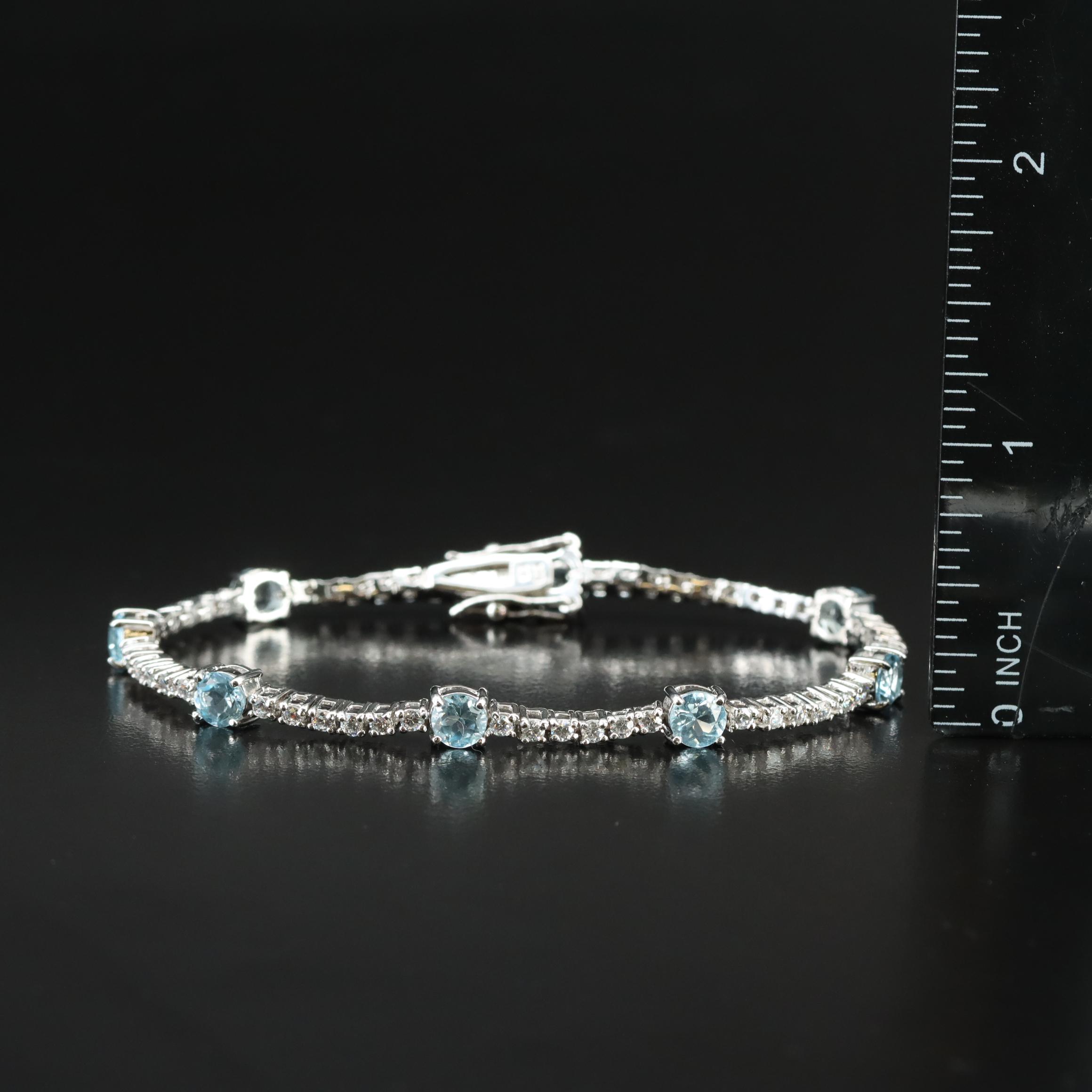 Sterling Sky Blue Topaz and CZ Station Bracelet