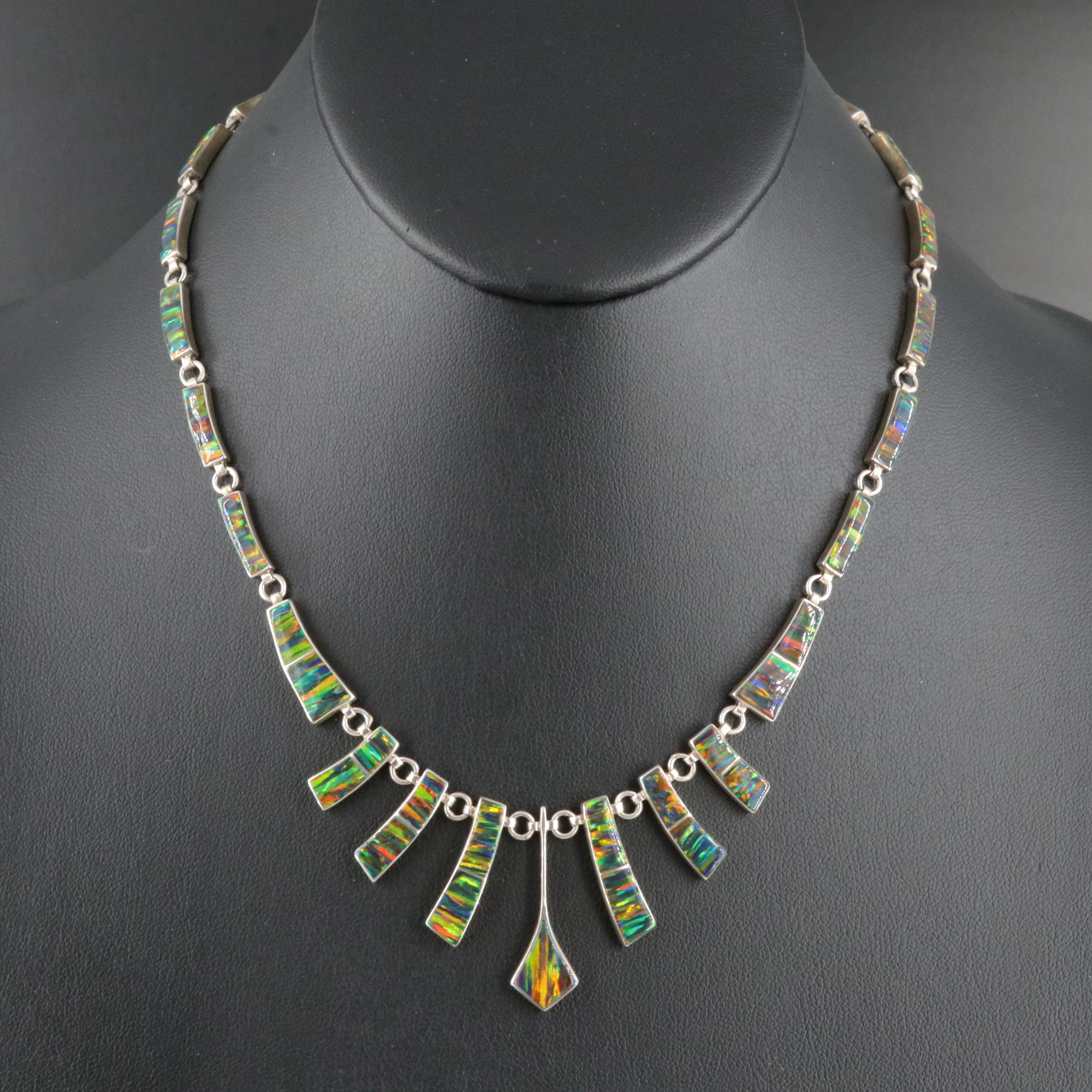Mexican Montero 950 Silver Opal Necklace