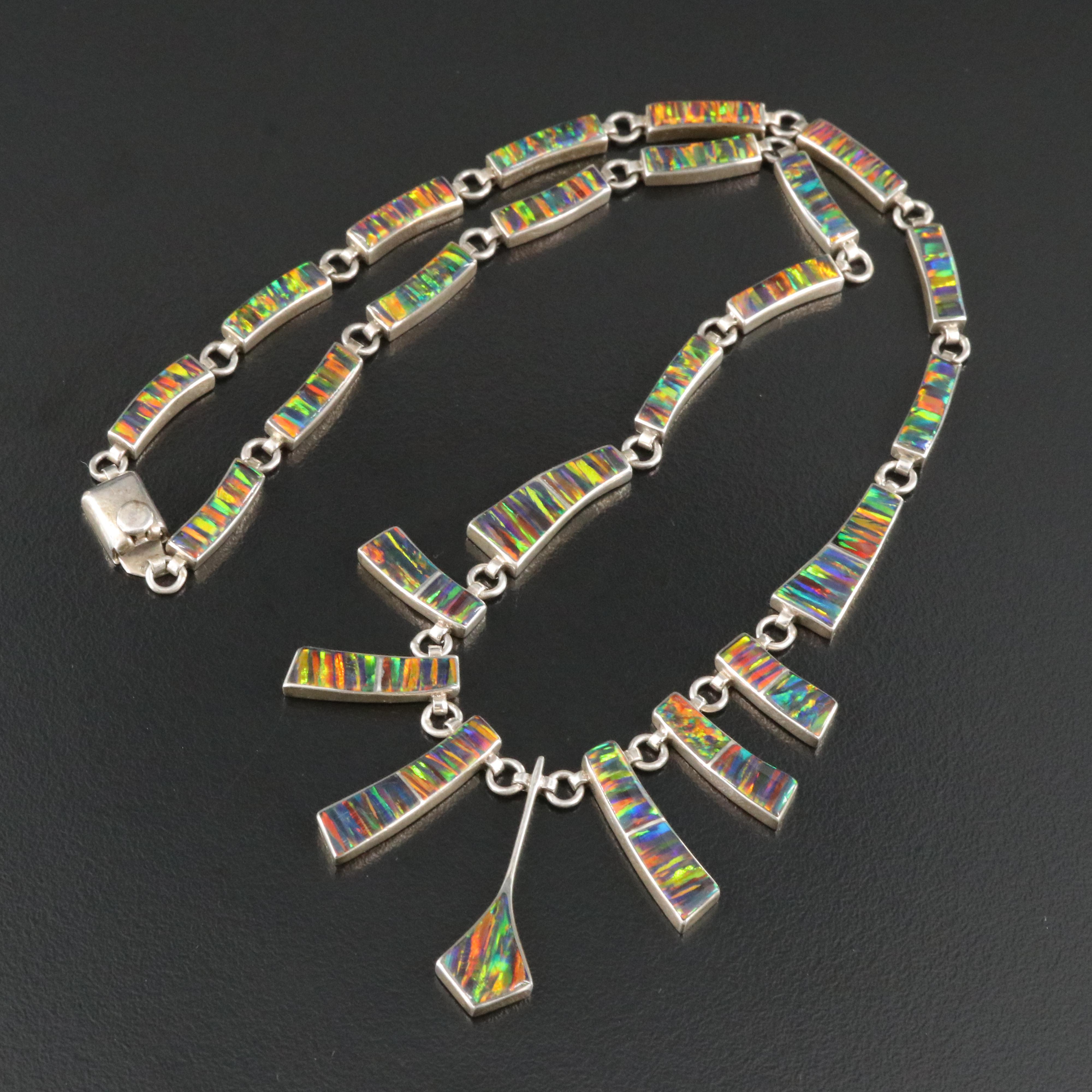 Mexican Montero 950 Silver Opal Necklace
