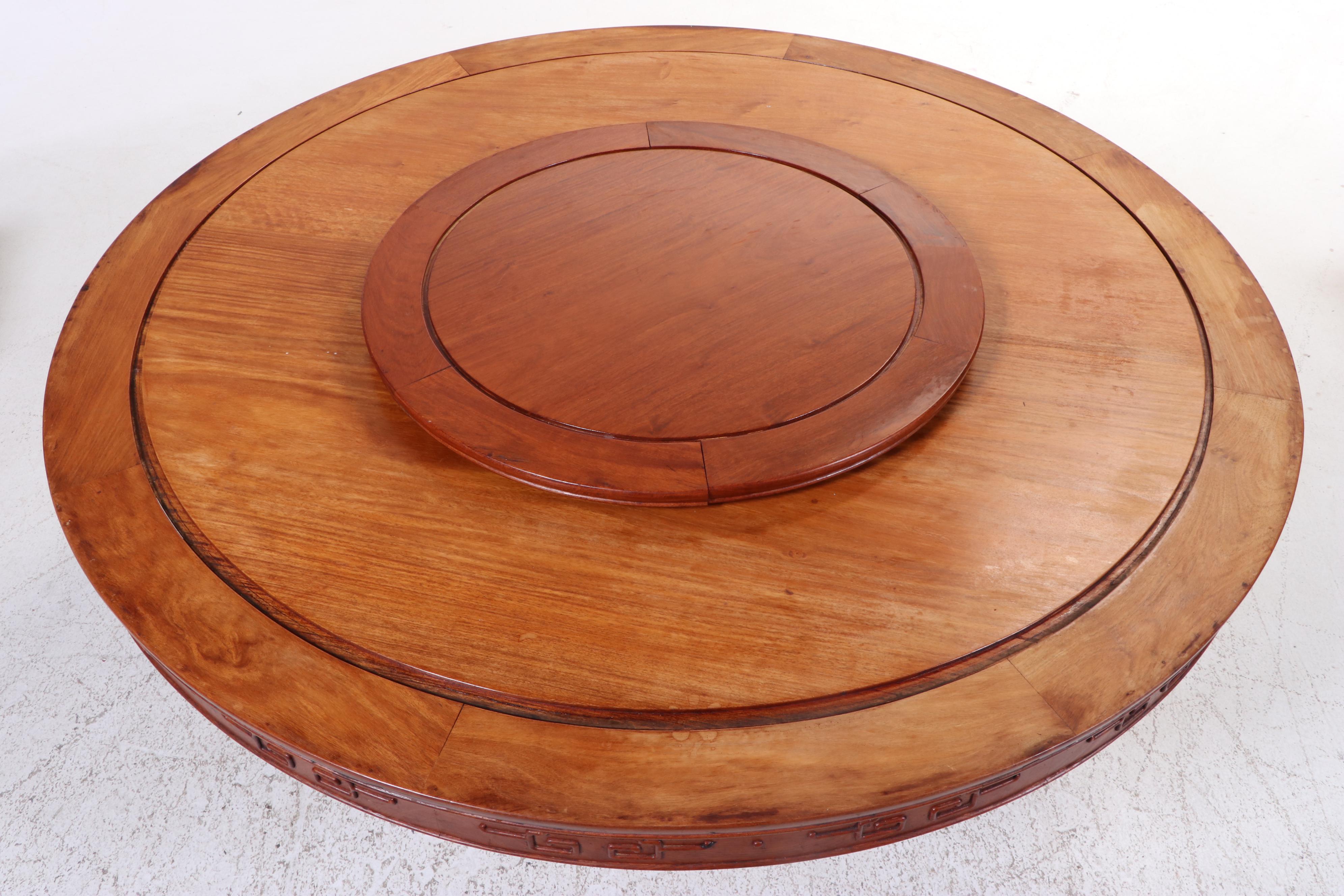 Eight Piece Chinese Rosewood Dining Set with Lazy Susan