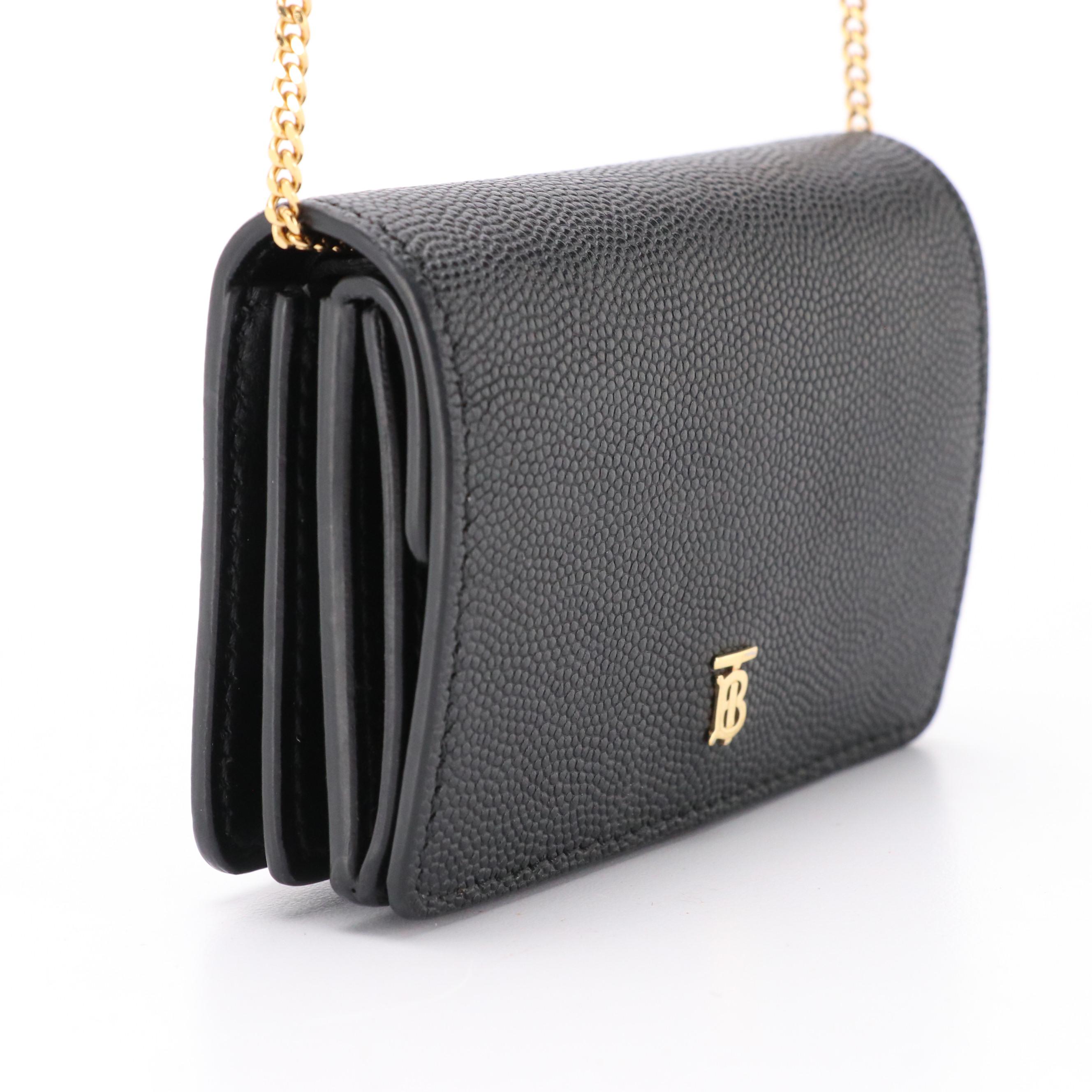 Burberry Black Grained Leather Jessie Chain Card Holder, With Box