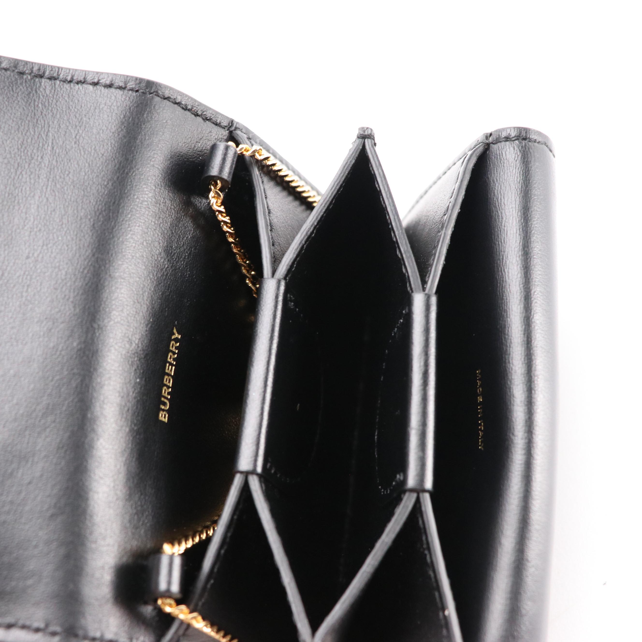 Burberry Black Grained Leather Jessie Chain Card Holder, With Box