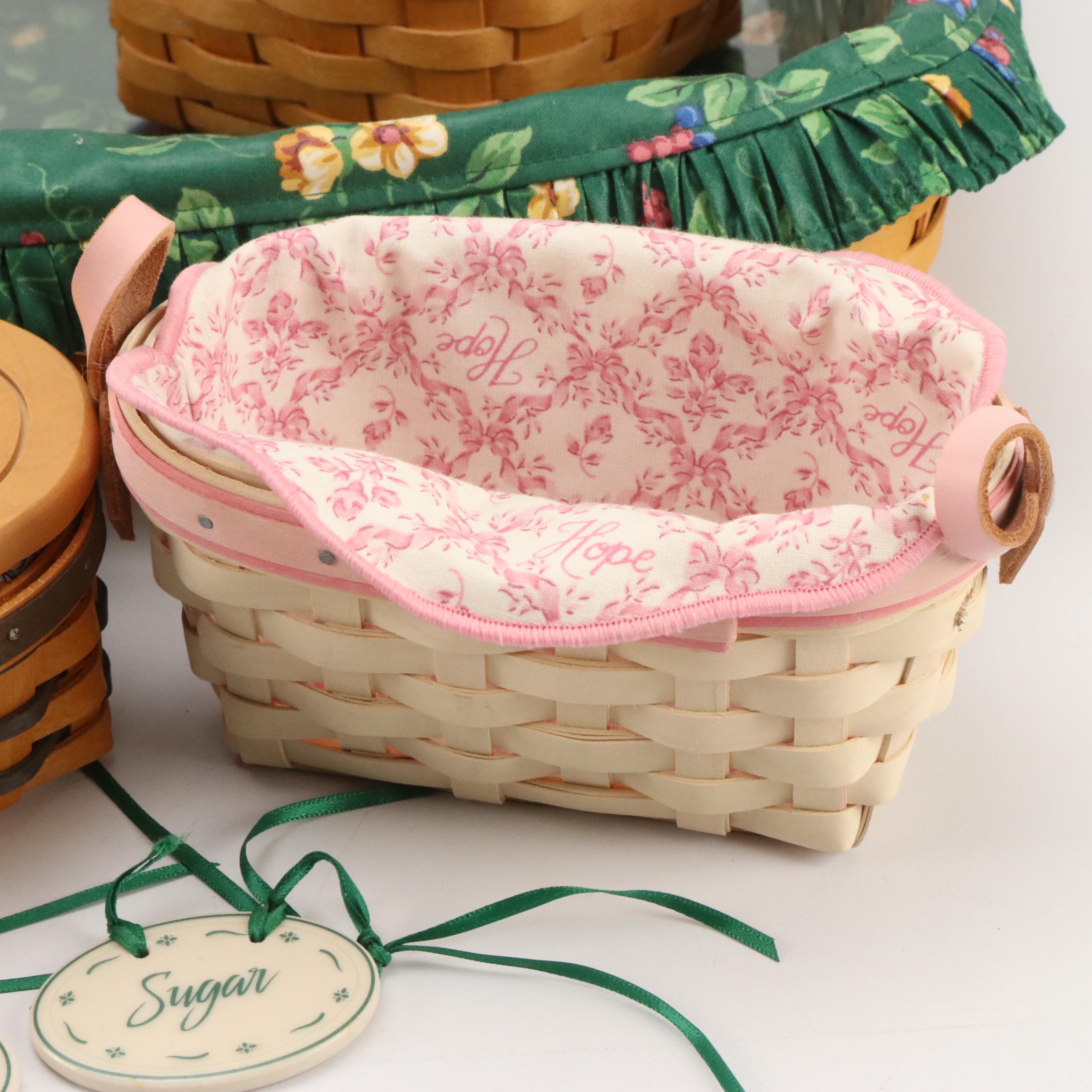 Longaberger Wood Double Handle Baskets with Ceramic Tags and More