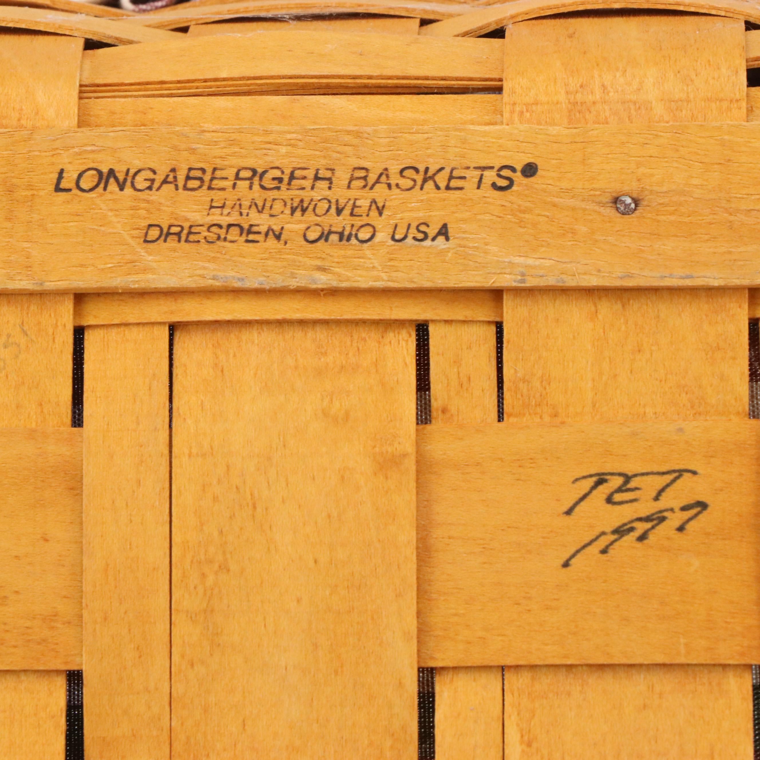 Longaberger Wood Double Handle Baskets with Ceramic Tags and More