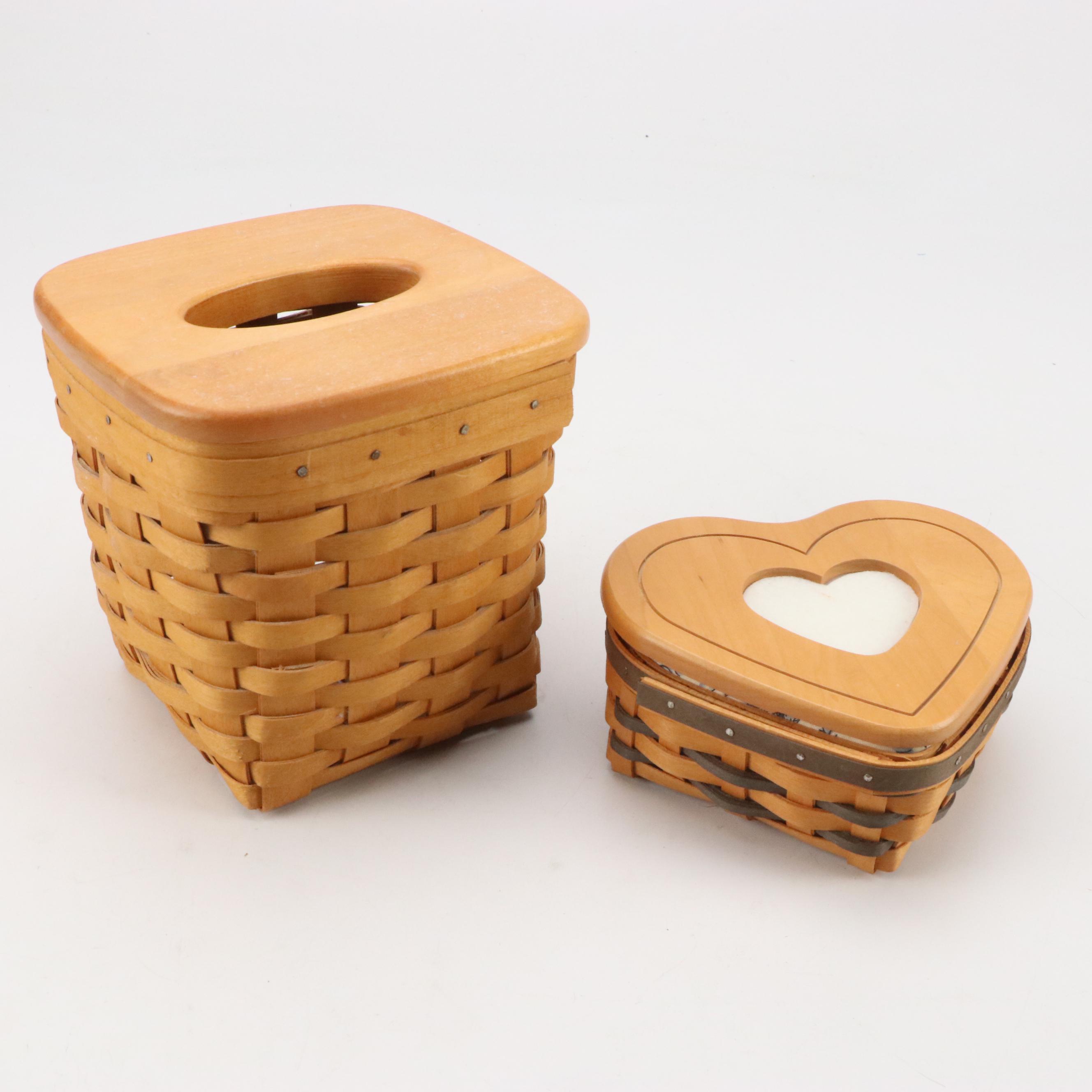 Longaberger Wood Double Handle Baskets with Ceramic Tags and More