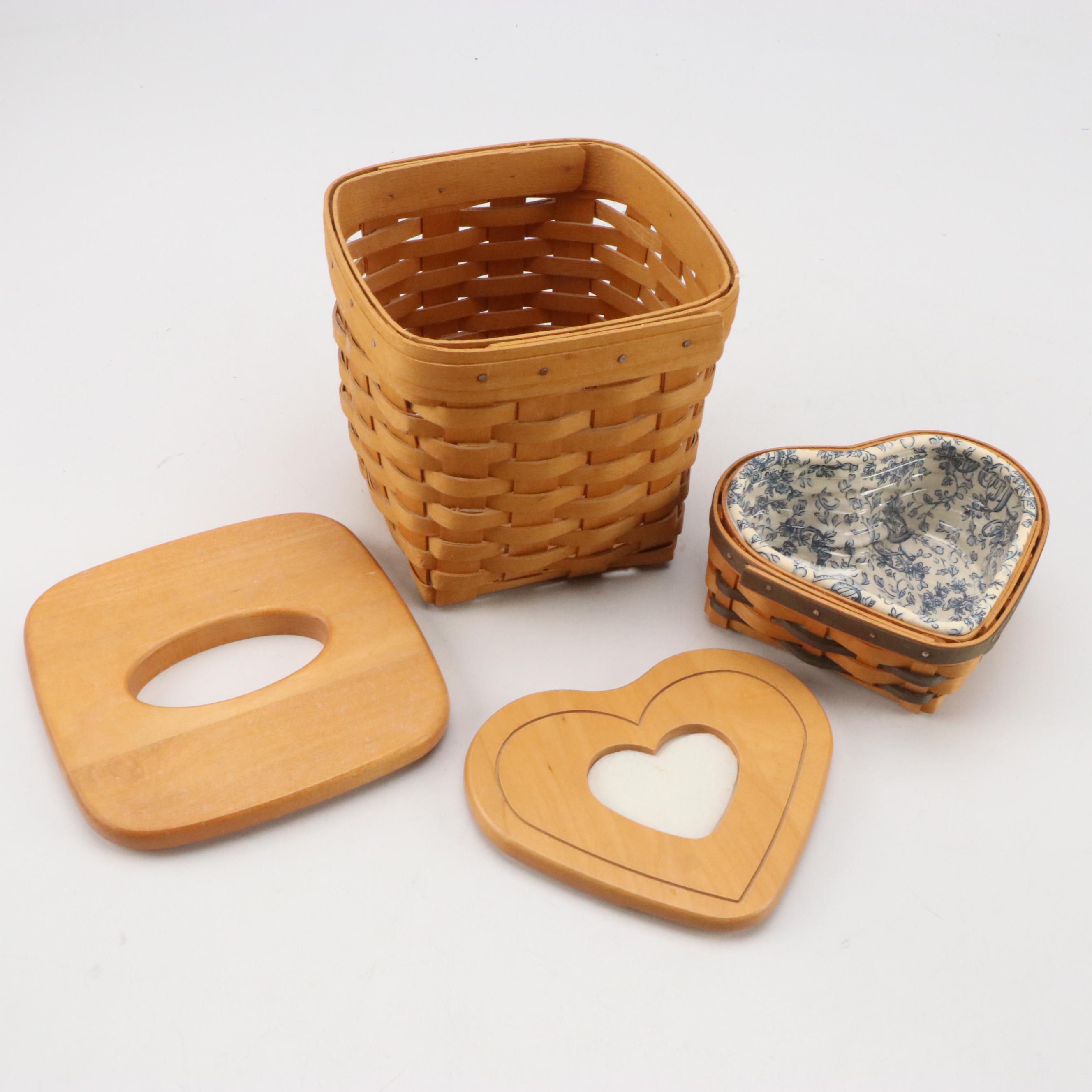 Longaberger Wood Double Handle Baskets with Ceramic Tags and More