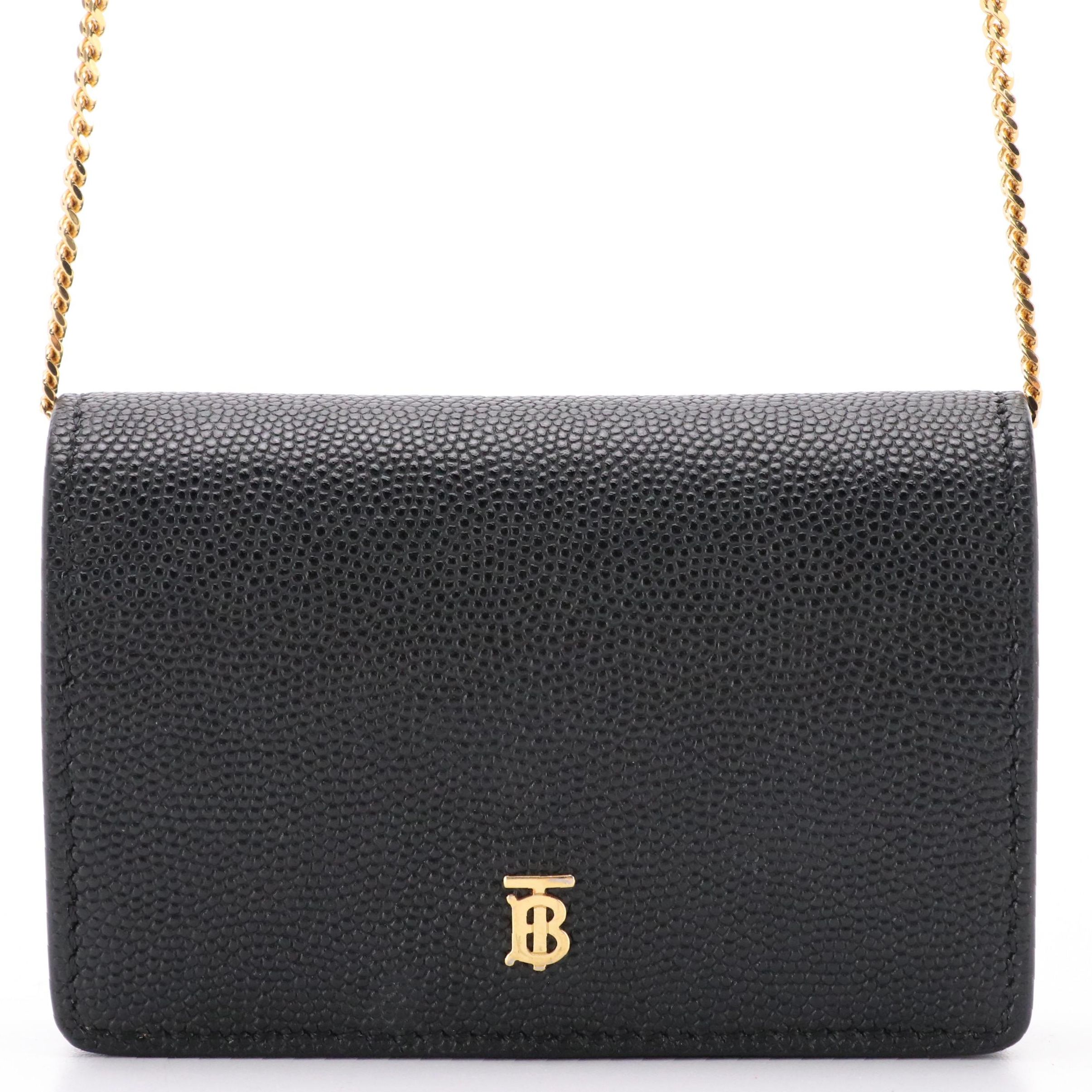 Burberry Black Grained Leather Jessie Chain Card Holder, With Box