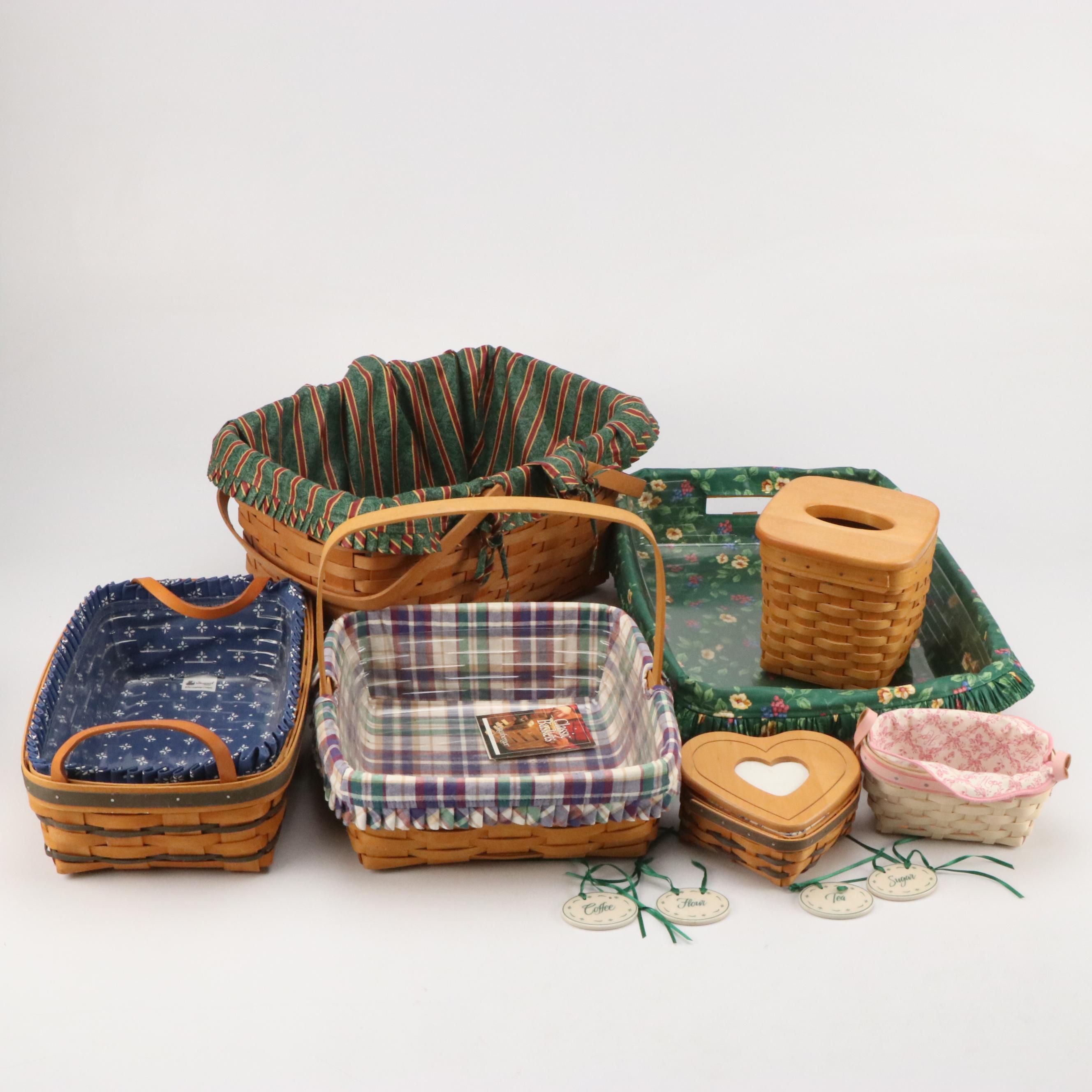 Longaberger Wood Double Handle Baskets with Ceramic Tags and More