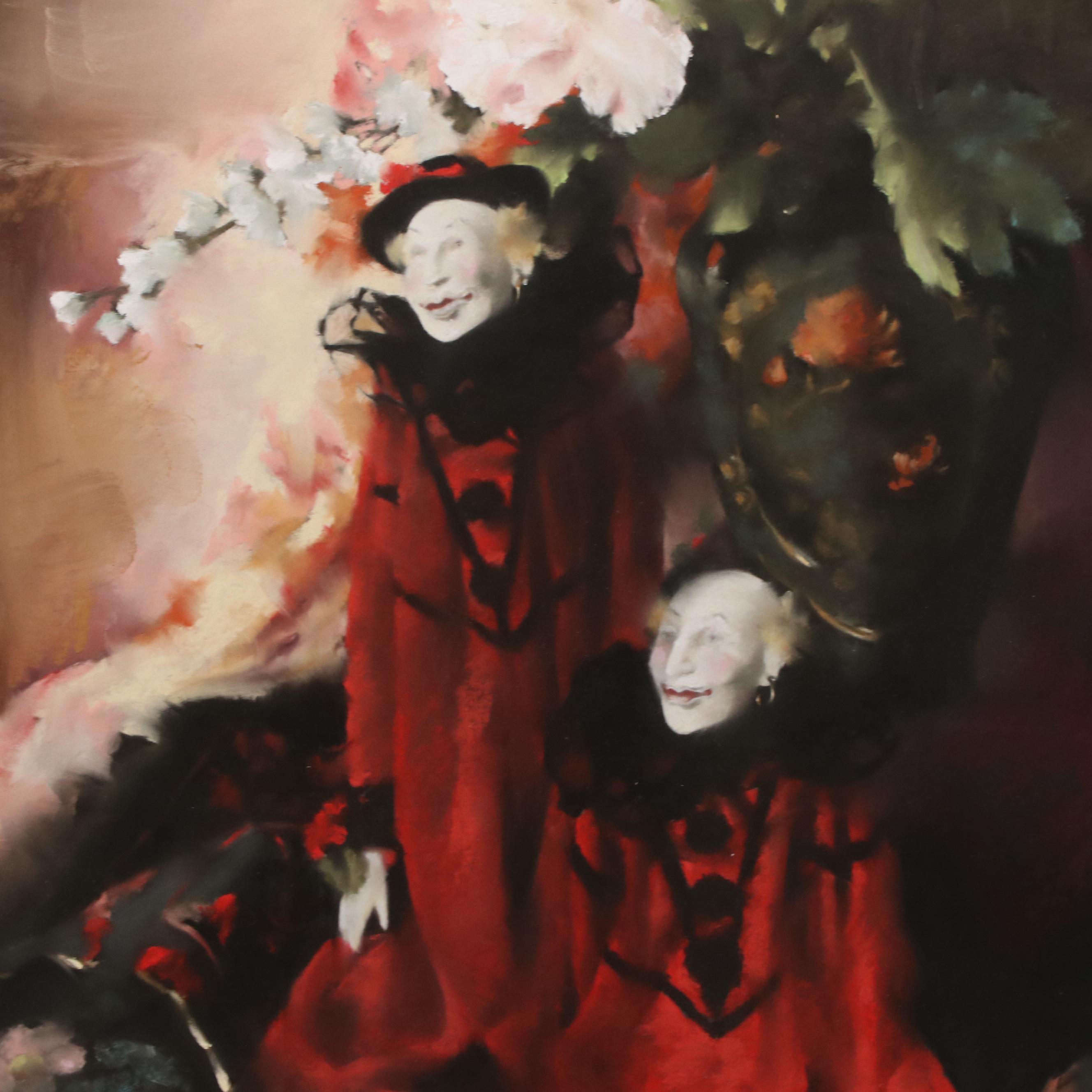 Bonita Roberts Still life Oil Pastel Drawing with Figurines