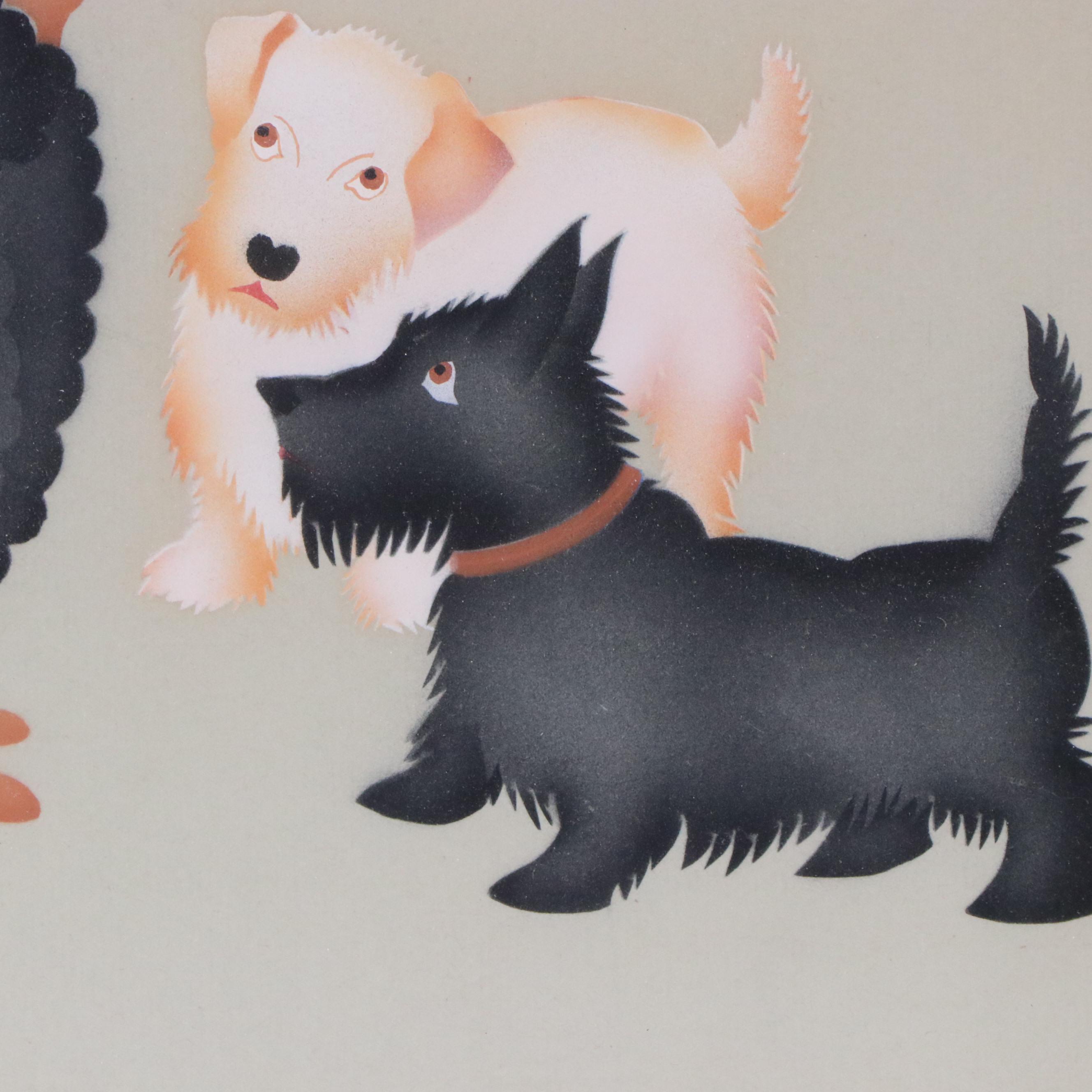 Evelyn Marx Watercolor Stencil Painting "Three Dogs"