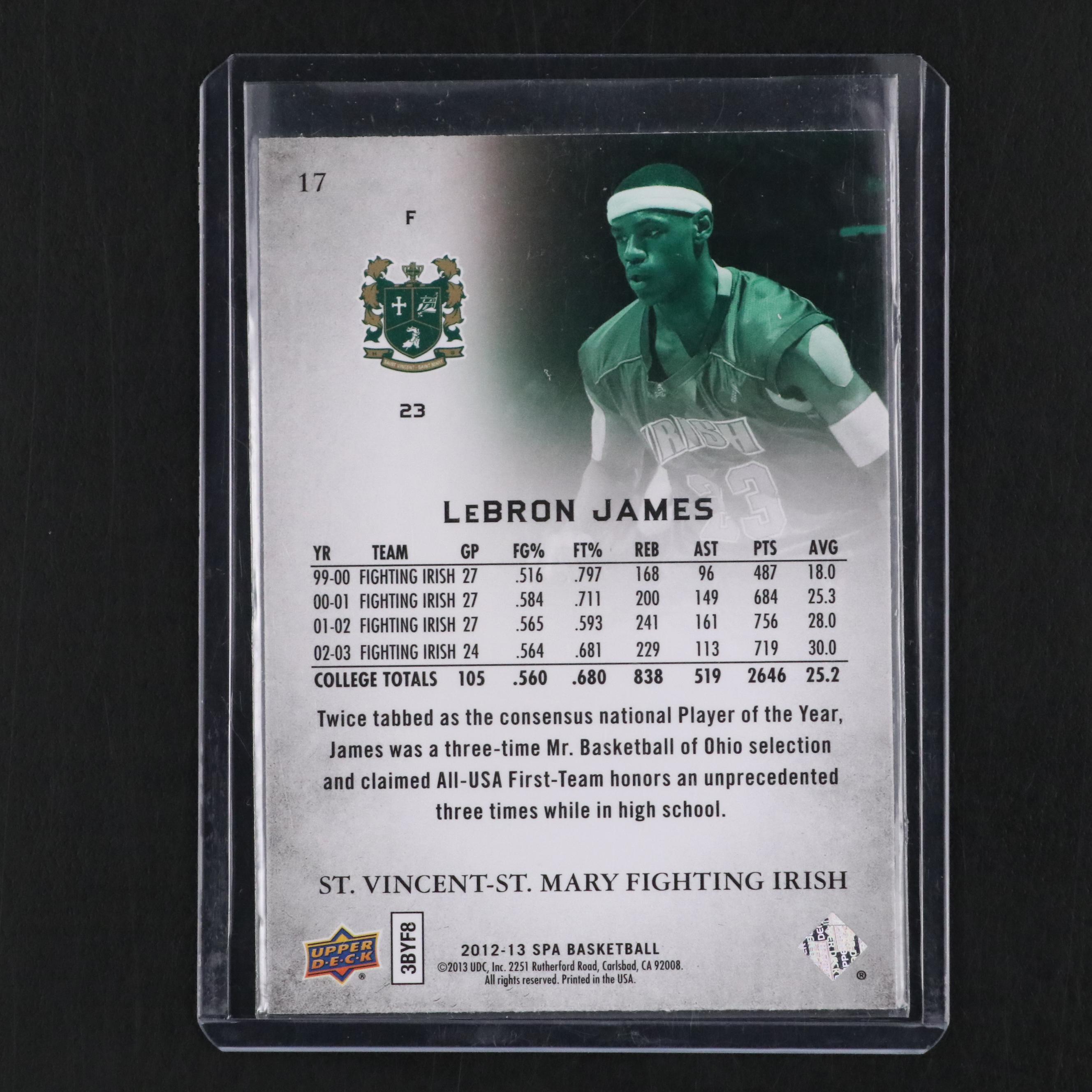 2012–13 SP Authentic LeBron James St. Vincent-St. Mary Fighting Irish Card