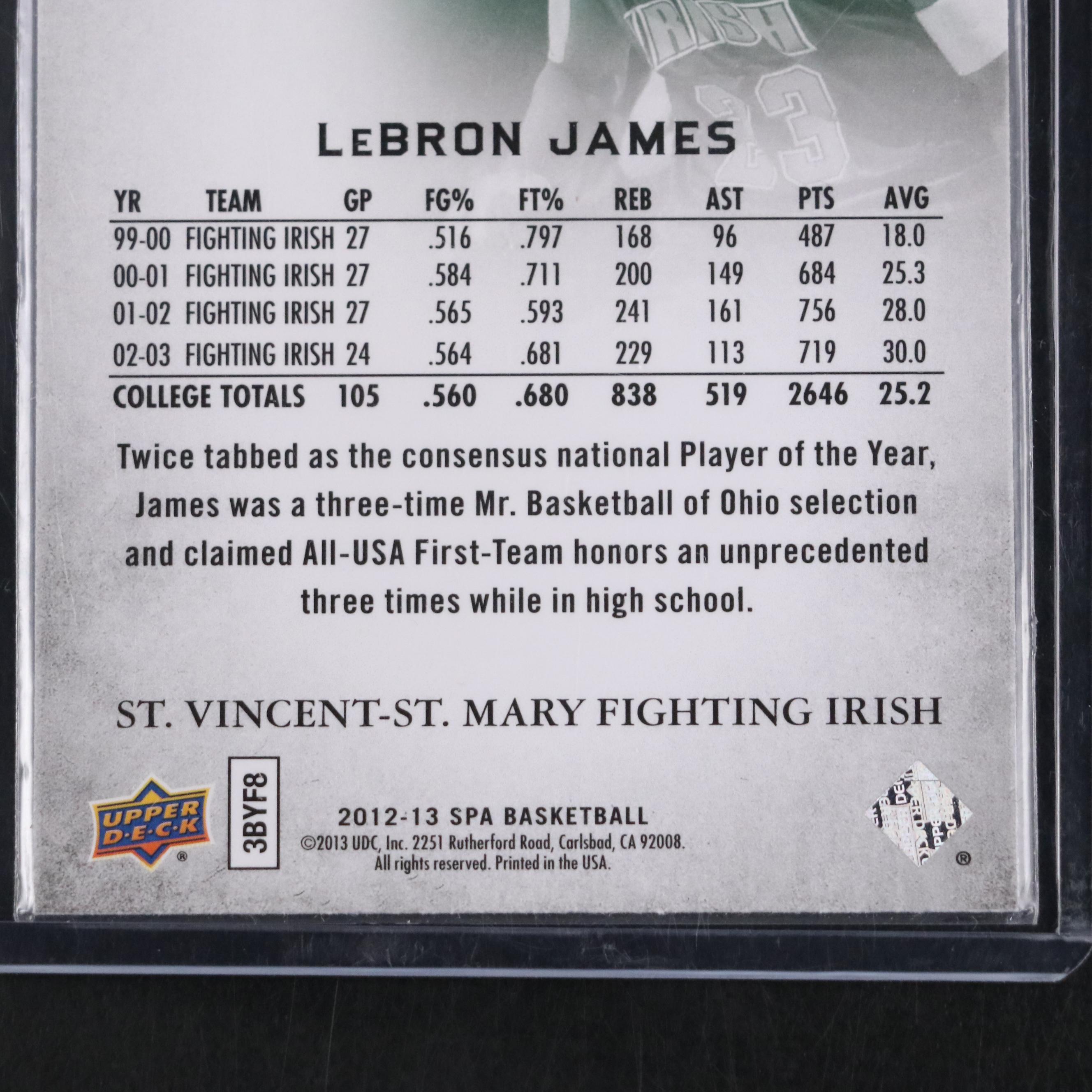 2012–13 SP Authentic LeBron James St. Vincent-St. Mary Fighting Irish Card