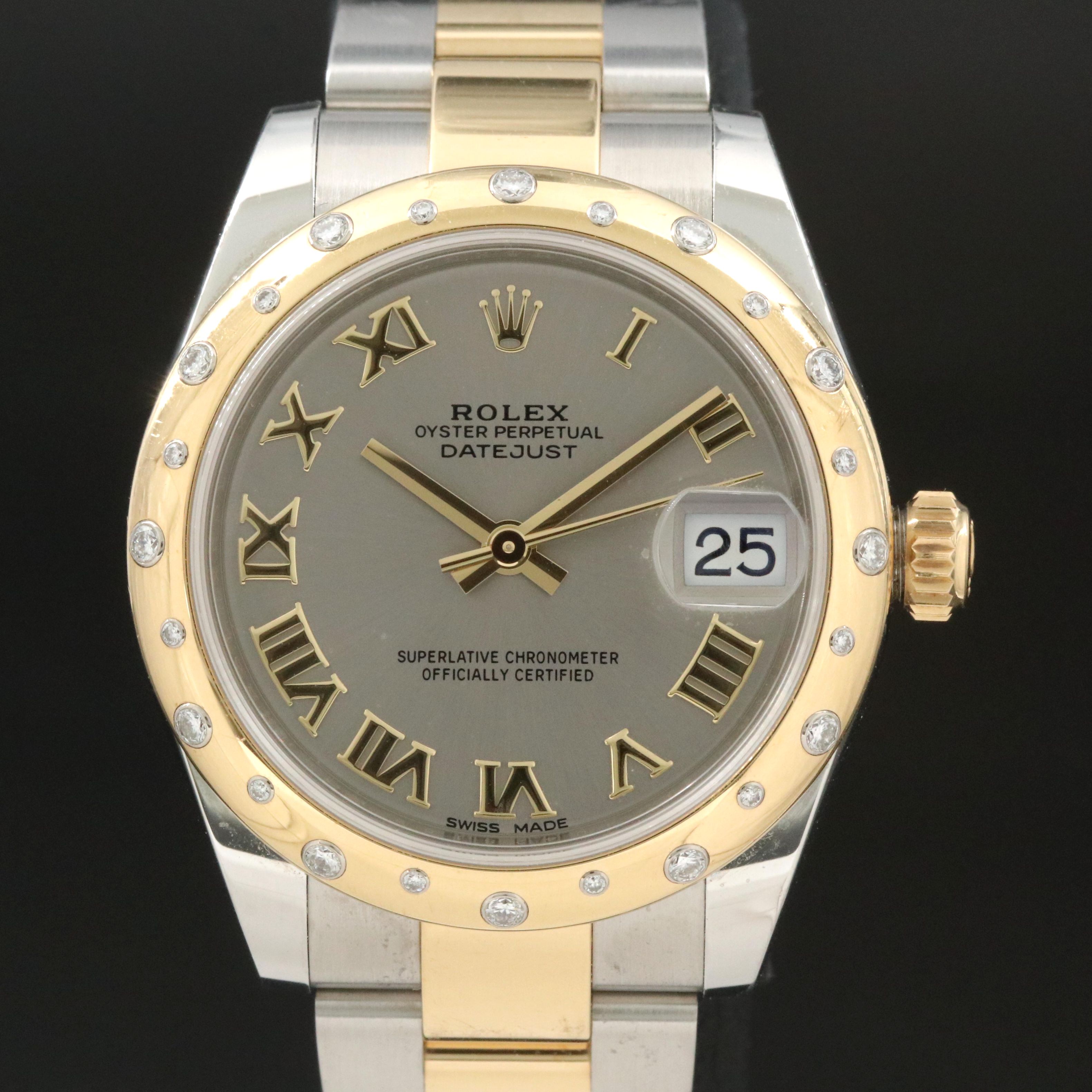 Rolex Factory Diamond 18K Bezel Datejust Watch