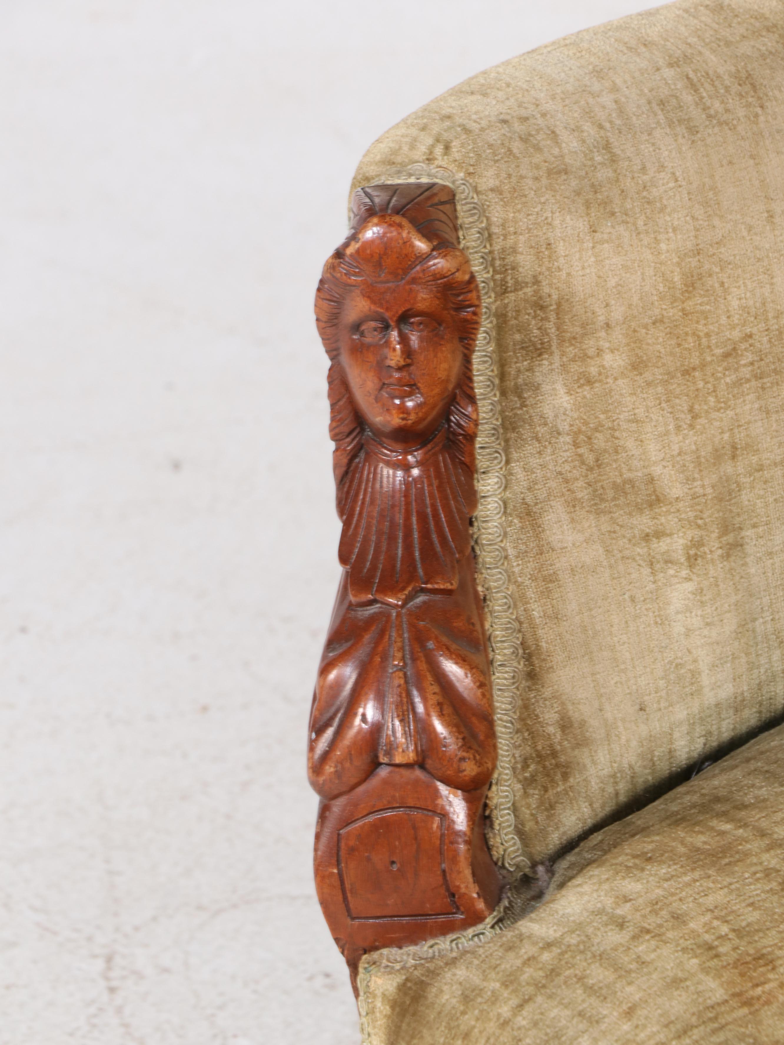 Renaissance Revival Carved and Burl Walnut Sofa, Manner of John Jeliff, c. 1870