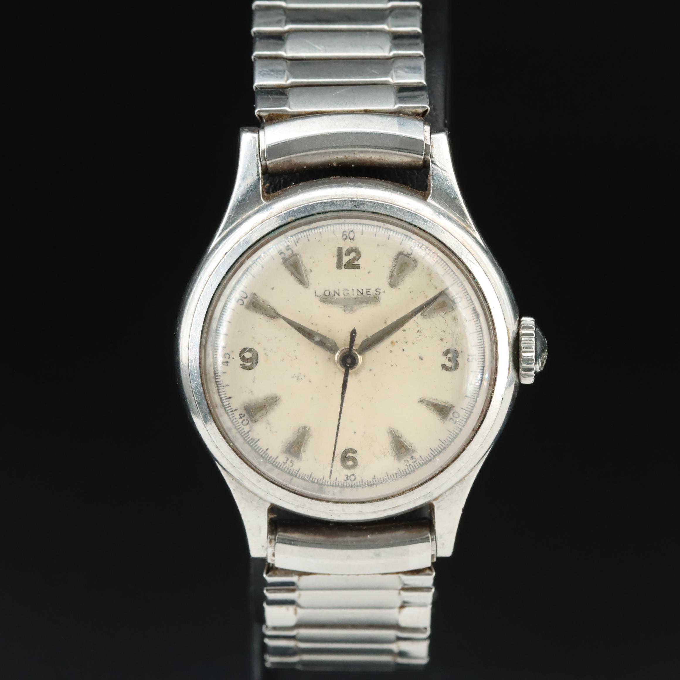 Vintage Longines Stainless Steel Stem Wind Watch
