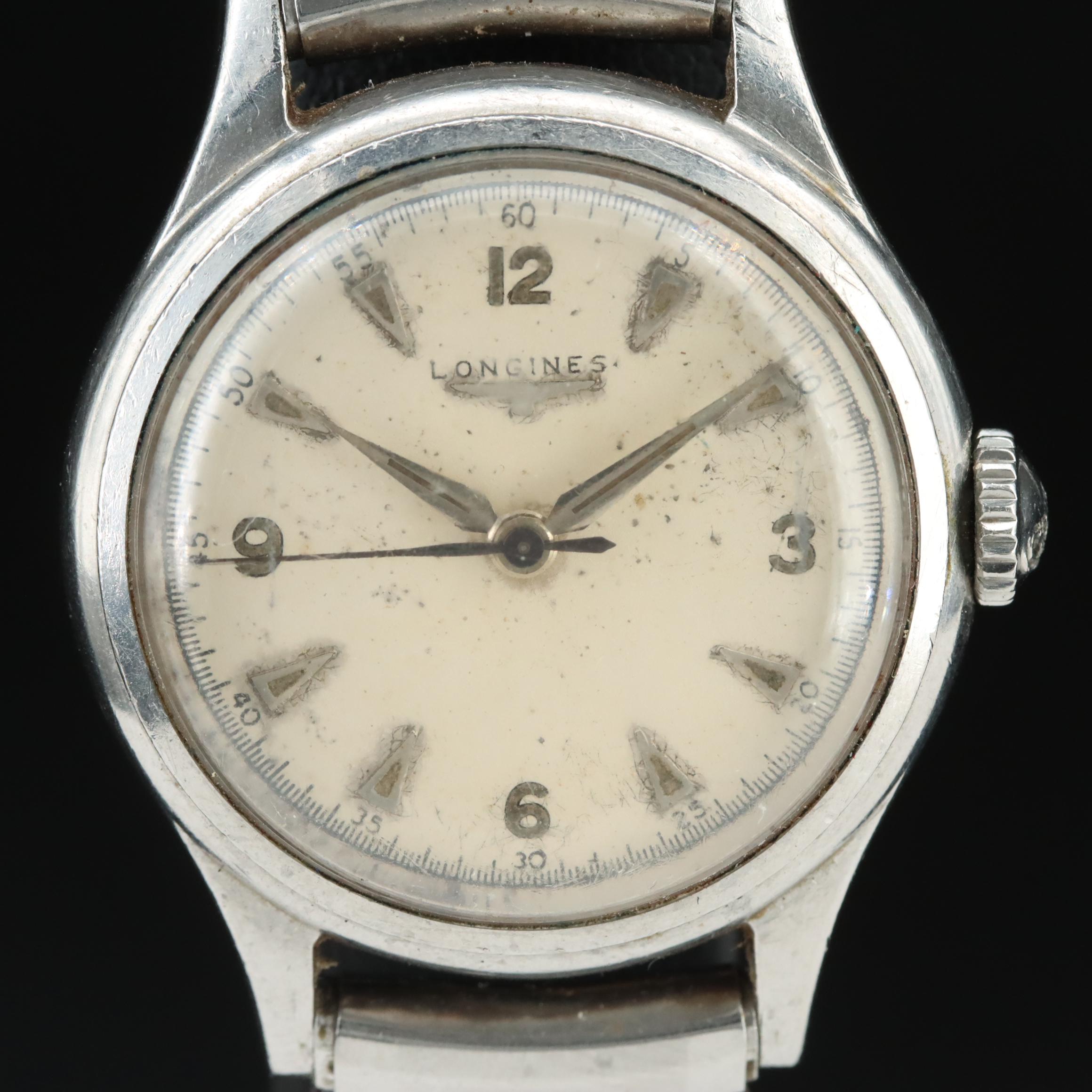 Vintage Longines Stainless Steel Stem Wind Watch