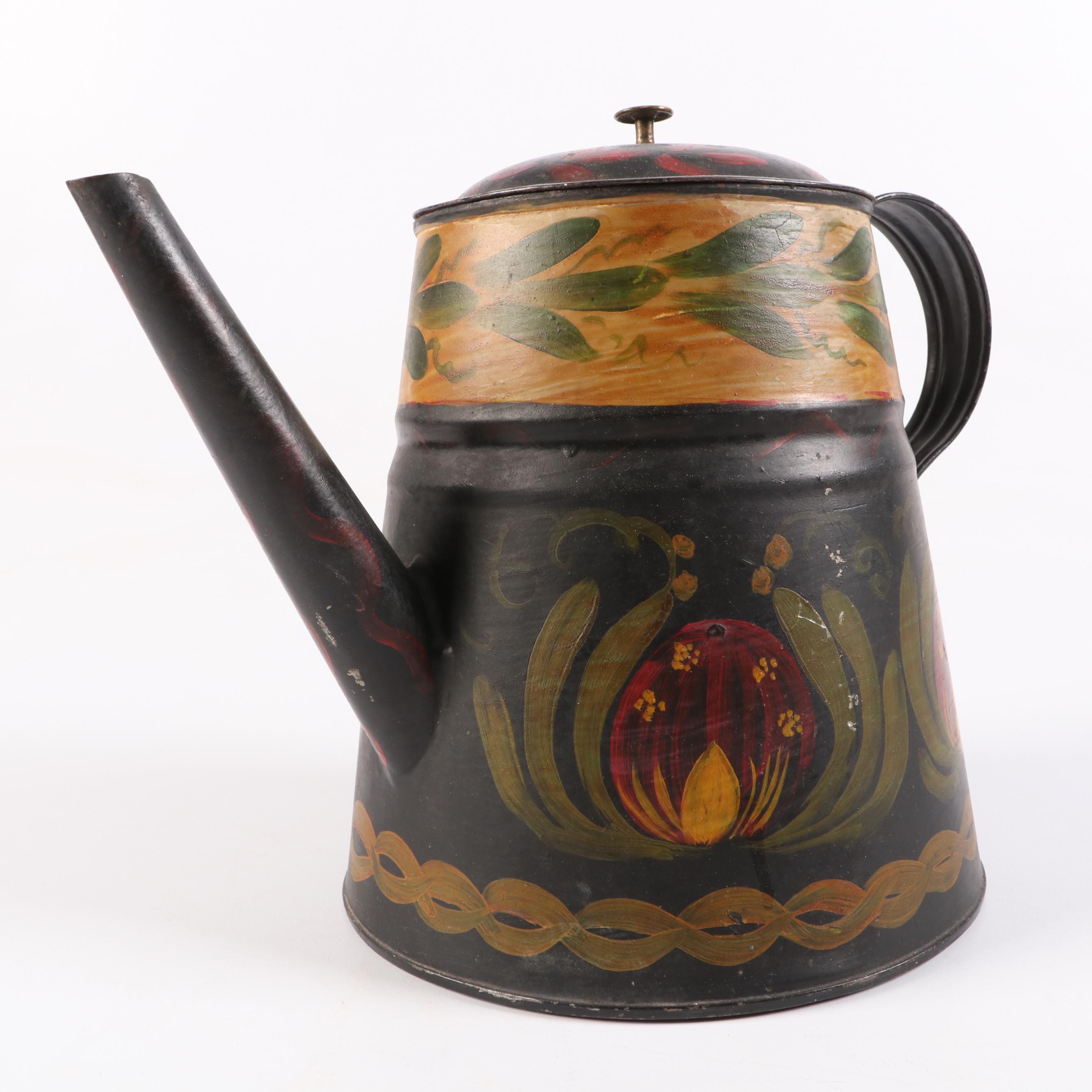 Geneva Hand Fluter Cast Iron Sad Iron with Primitive Style Toleware Coffee Pot