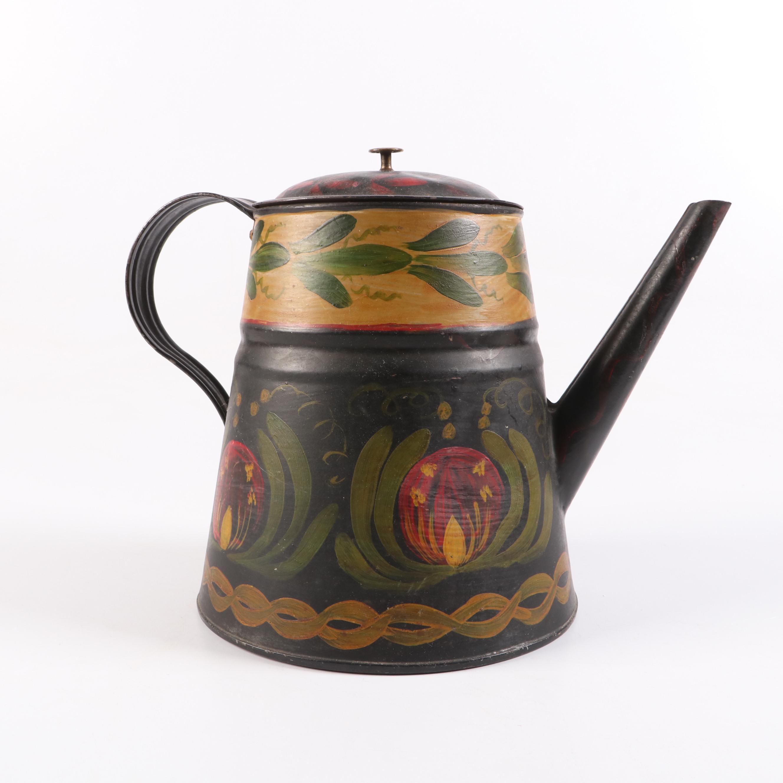 Geneva Hand Fluter Cast Iron Sad Iron with Primitive Style Toleware Coffee Pot