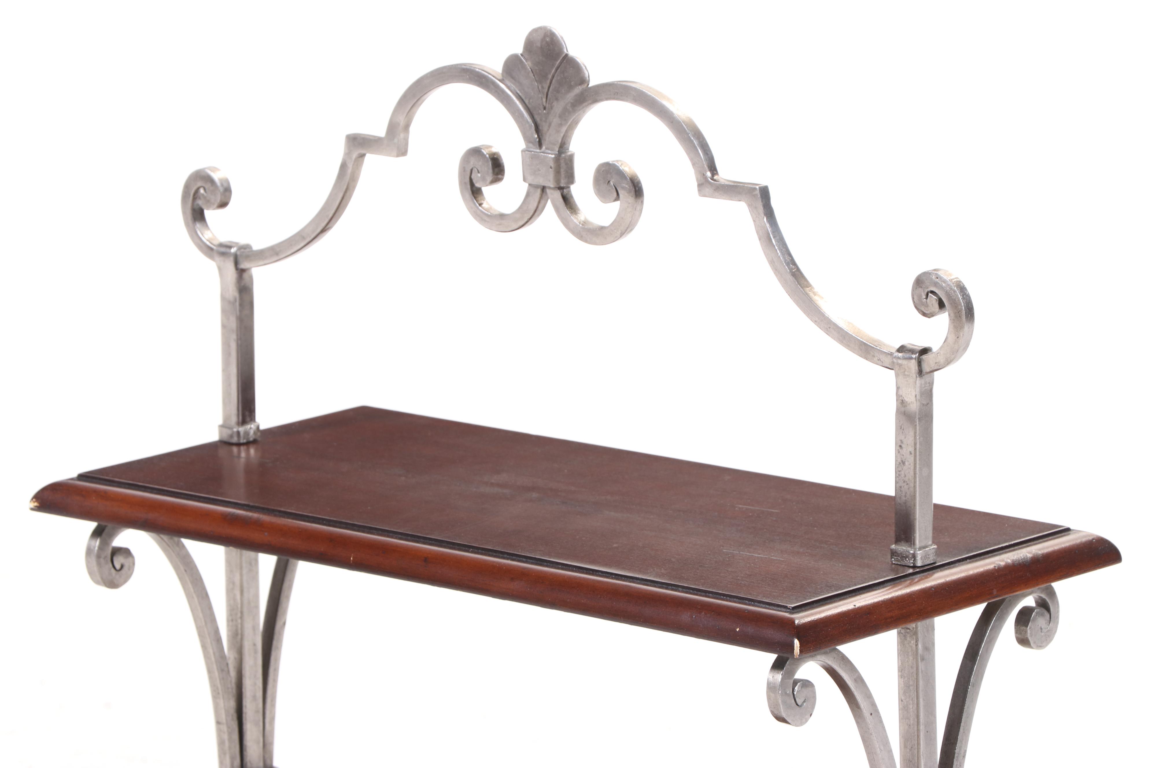 Silver-Gilt Iron and Hardwood Side Table with Book Trough