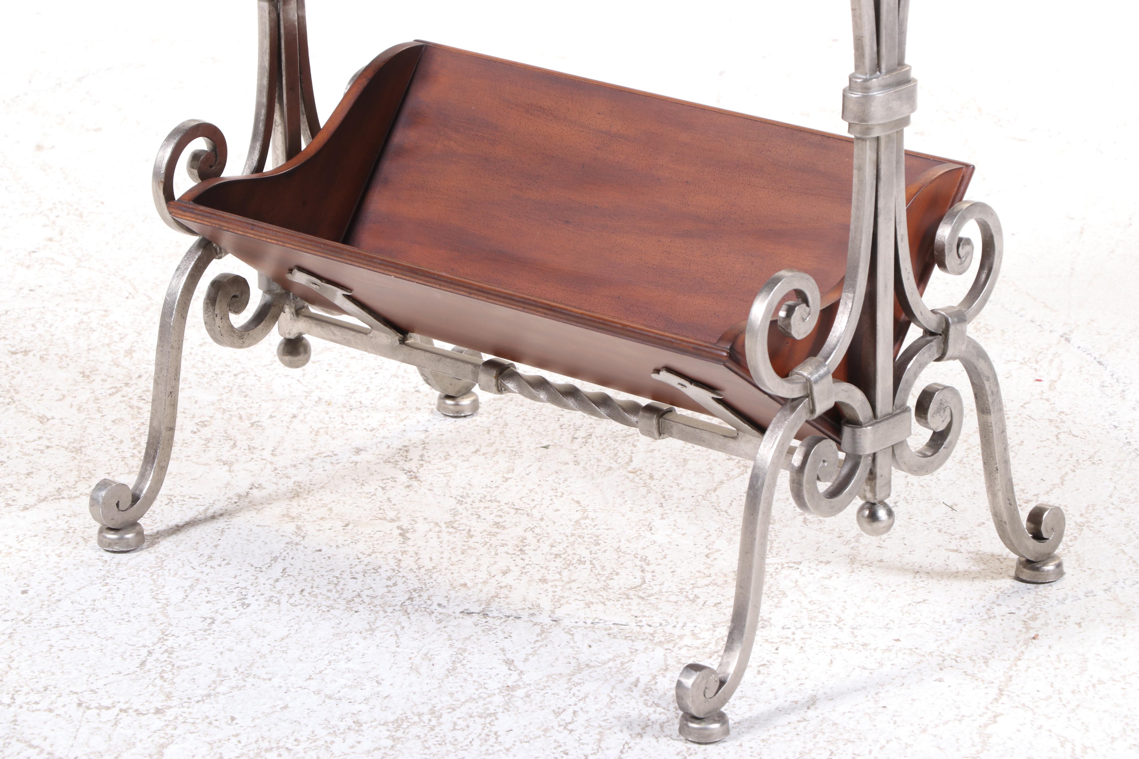 Silver-Gilt Iron and Hardwood Side Table with Book Trough