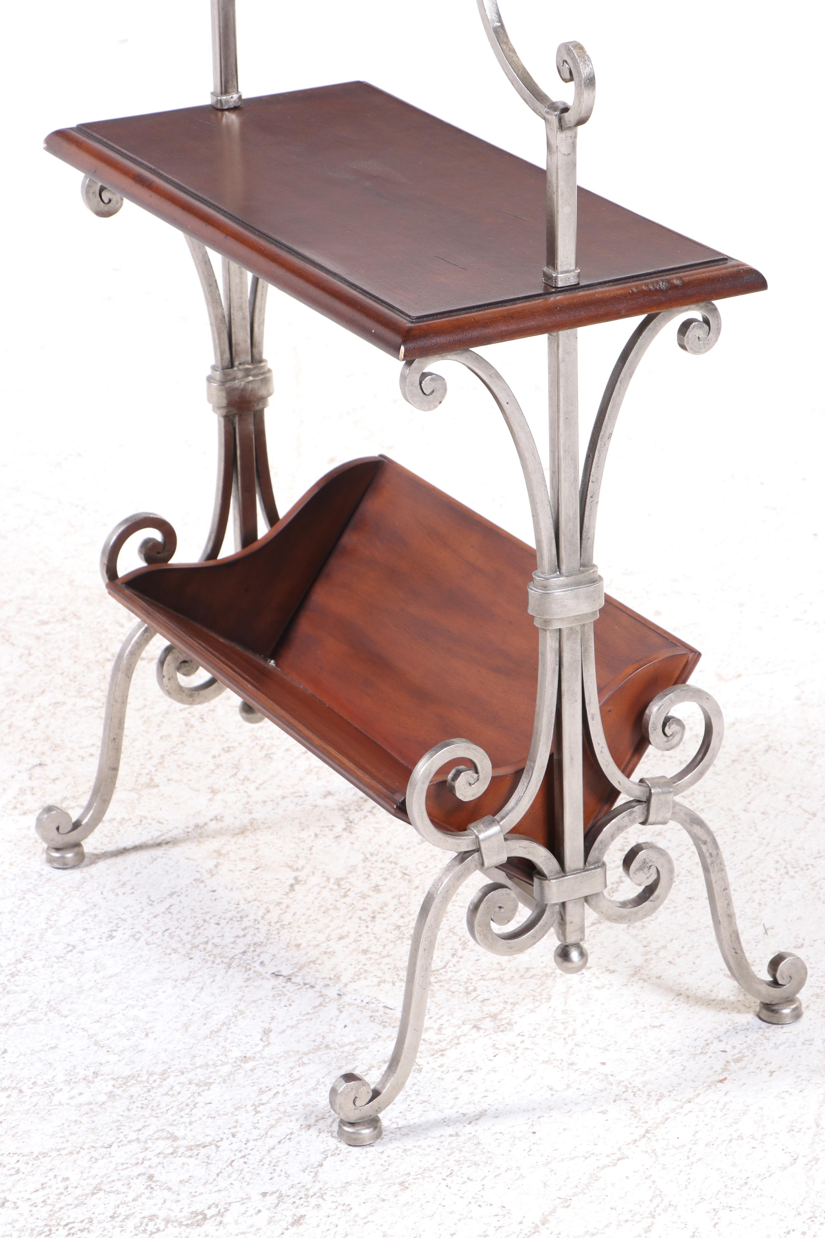 Silver-Gilt Iron and Hardwood Side Table with Book Trough